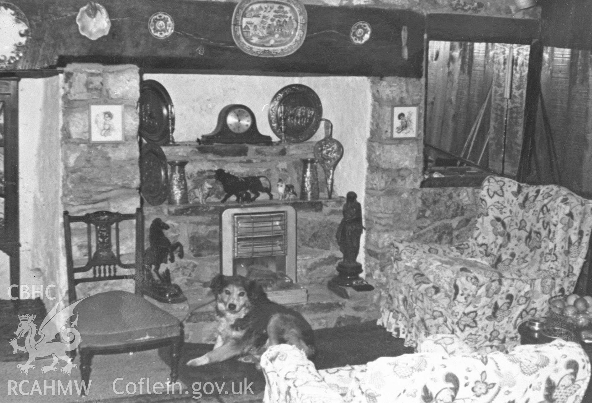 Black and white acetate negative showing an interior view of Llechau.