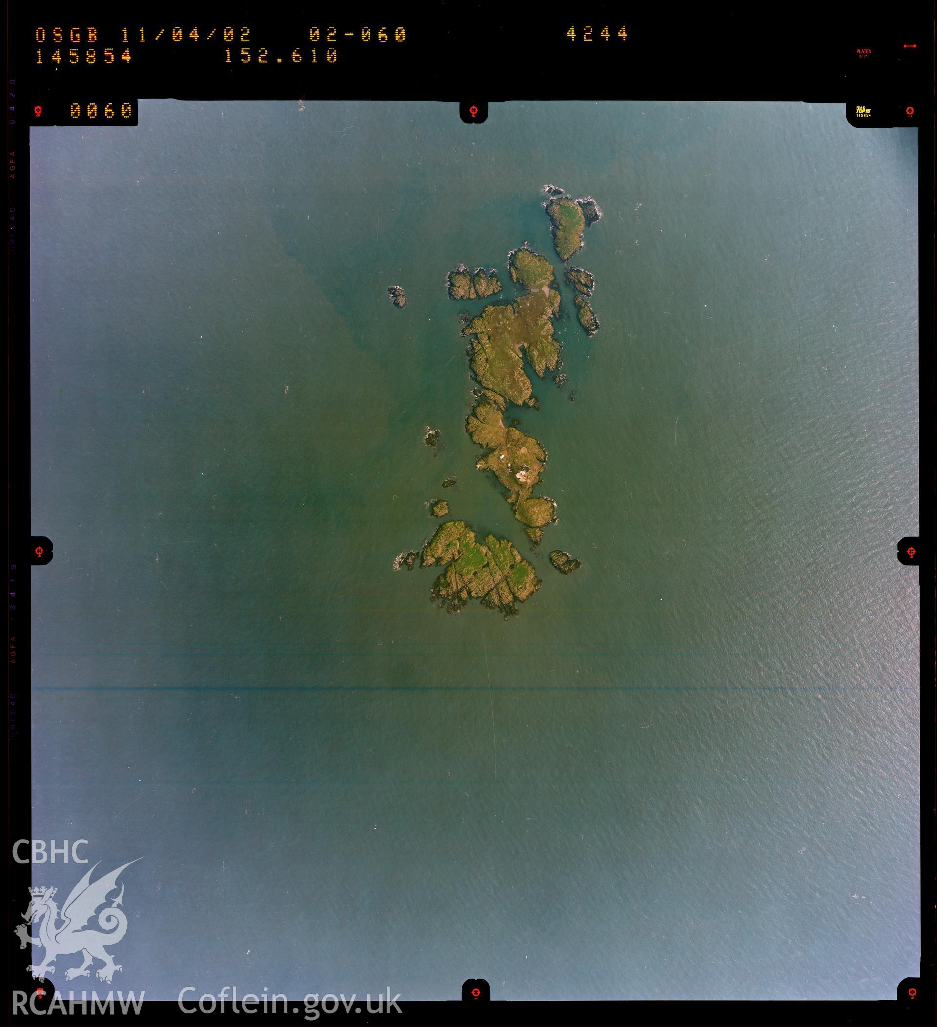 Digitized copy of a colour aerial photograph showing the Skerries, taken by Ordnance Survey, 2002.