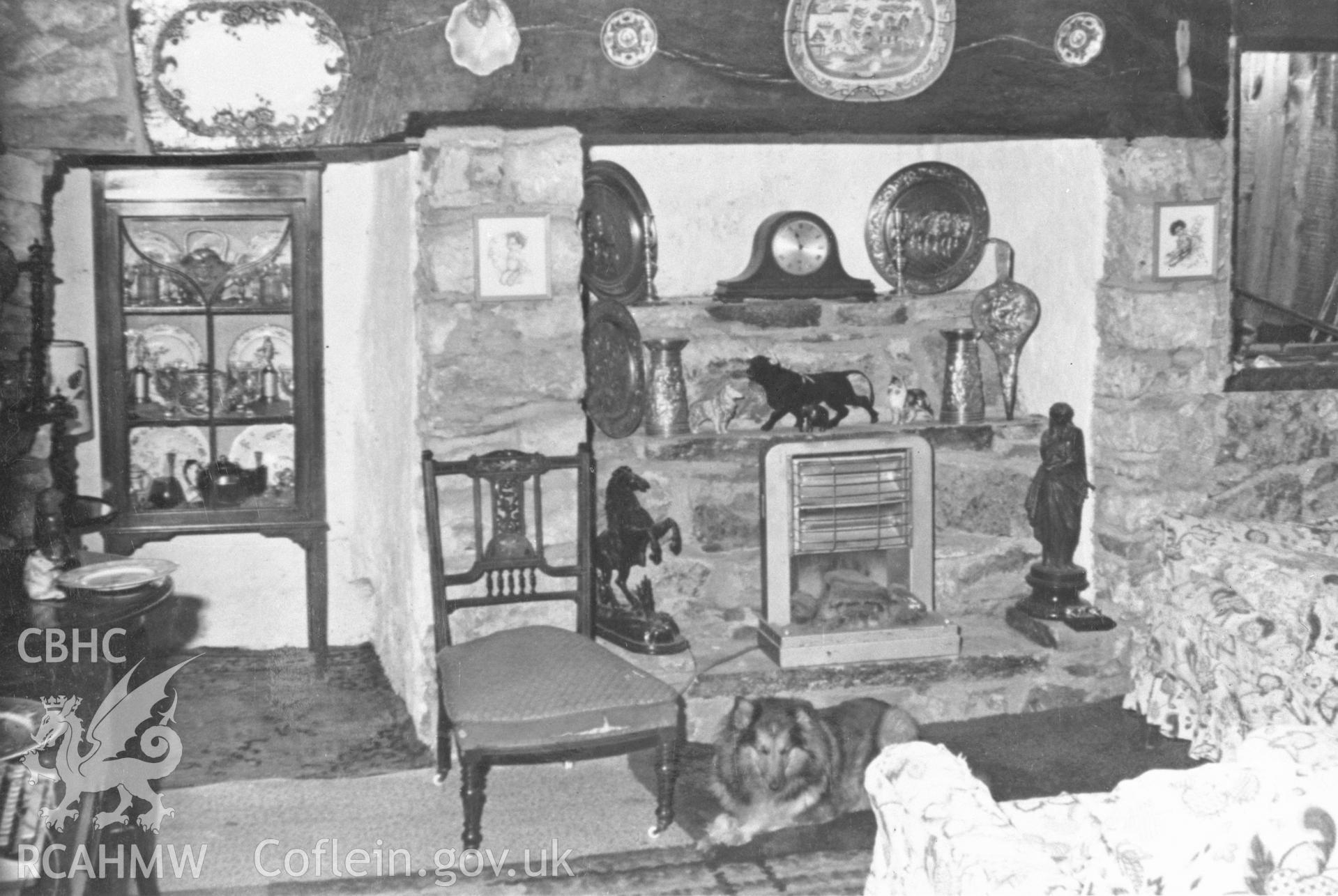 Black and white acetate negative showing an interior view of Llechau.