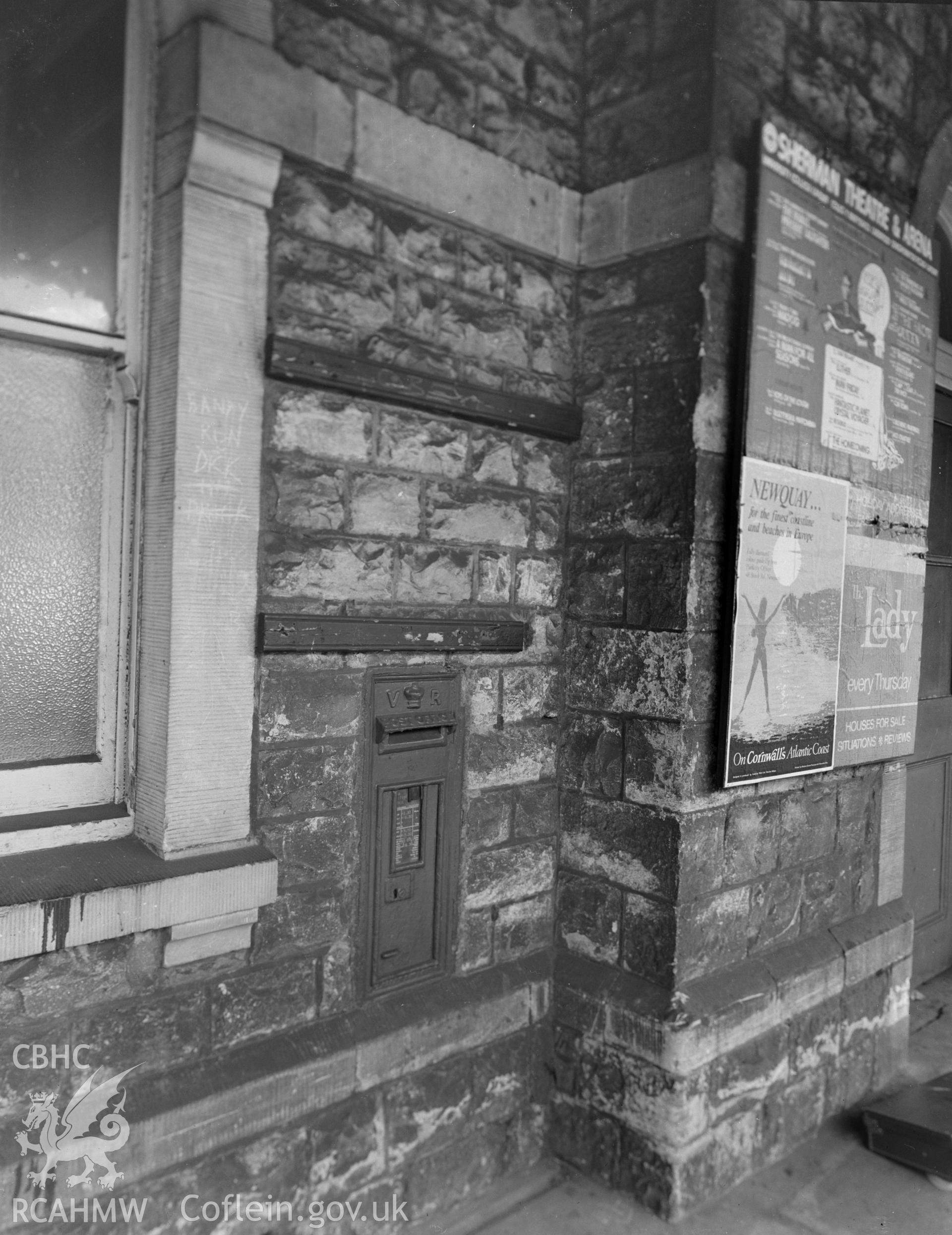 Black and white acetate negative showing Bridgend Railway Station.