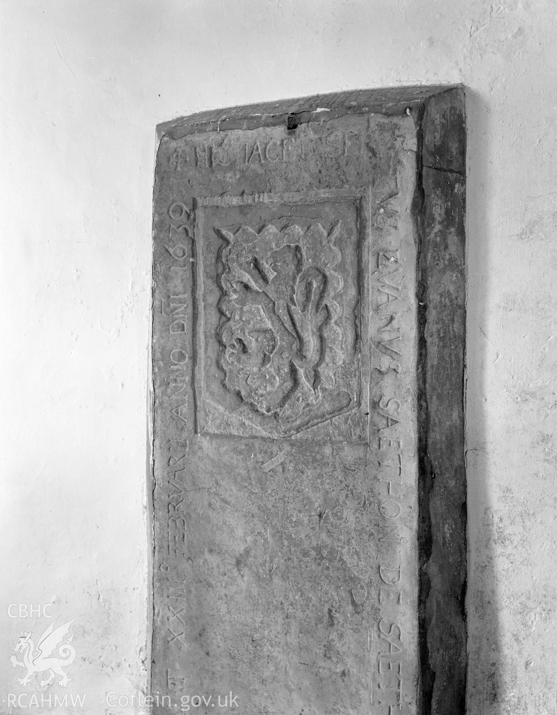 Black and white nitrate negative showing interior view of Llaniestyn Church.