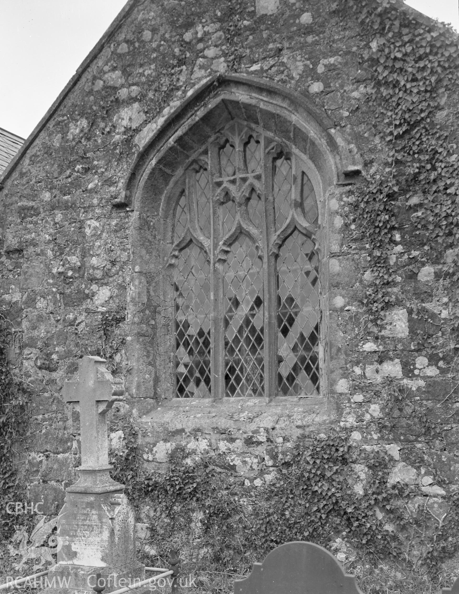 Black and white nitrate negative showing exterior view of Llangwnadl Church.