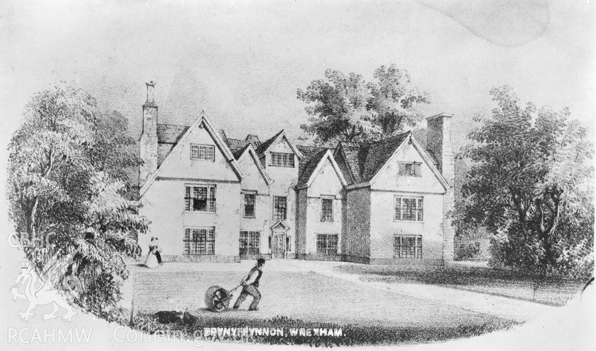 Black and white acetate negative showing an exterior view of Brynffynnon.
