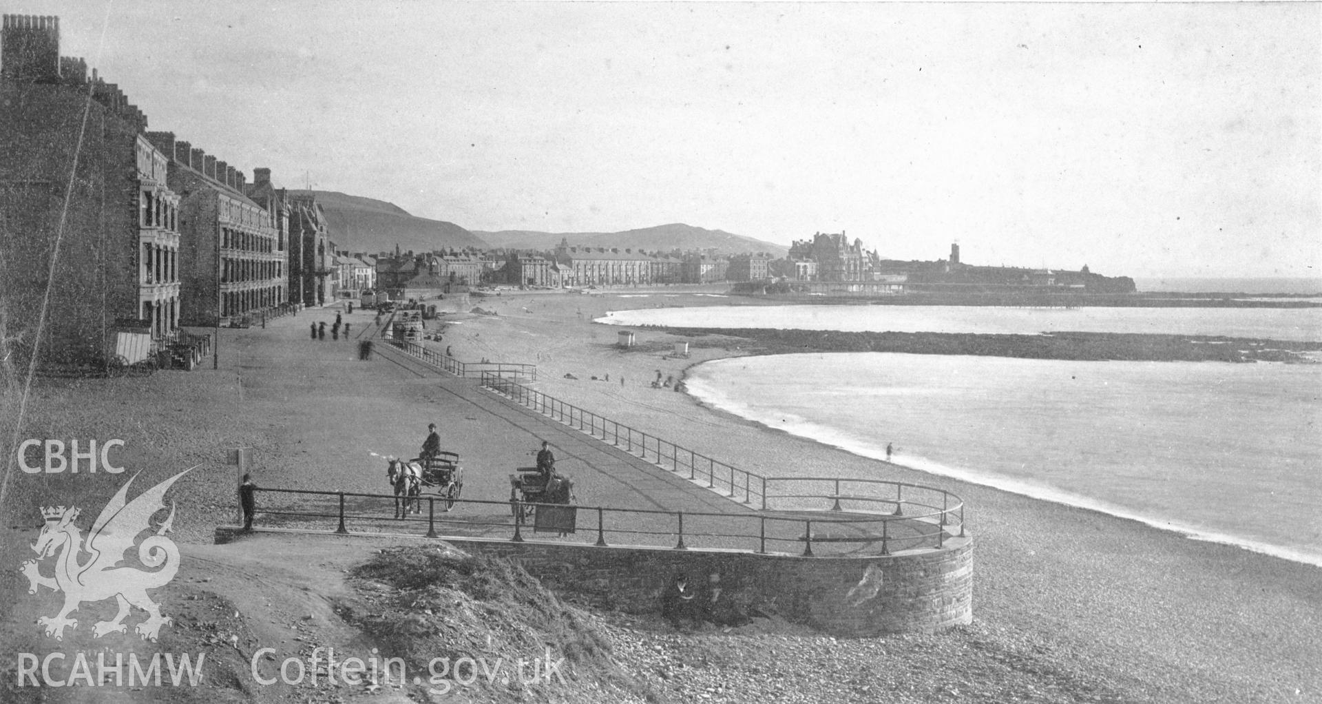 Black and white acetate negative showing a view of the Promenade at Aberystwyth, taken from the base of Constitution Hill.