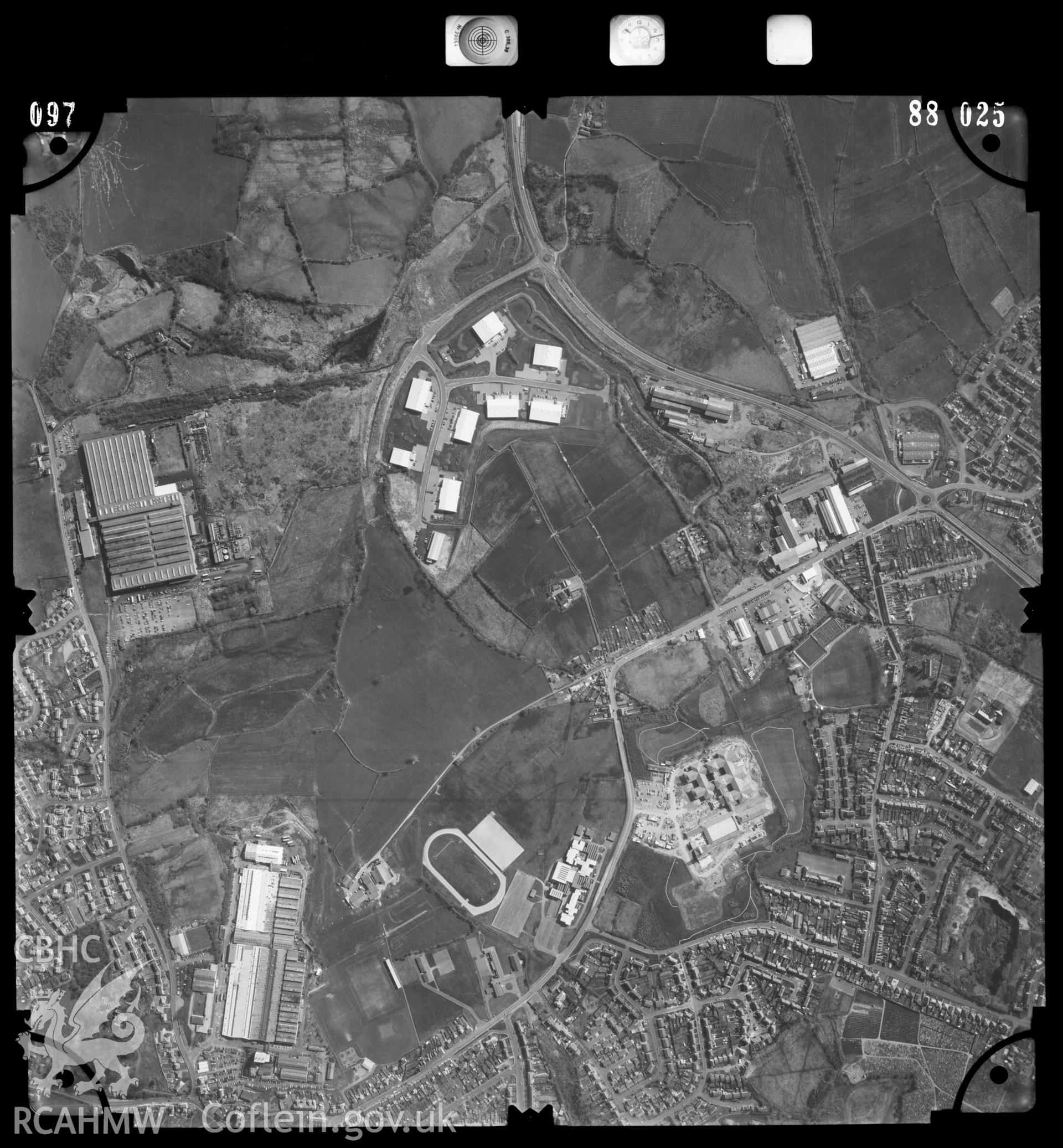 Digitized copy of an aerial photograph showing the Llanelli area taken by Ordnance Survey, 1988.