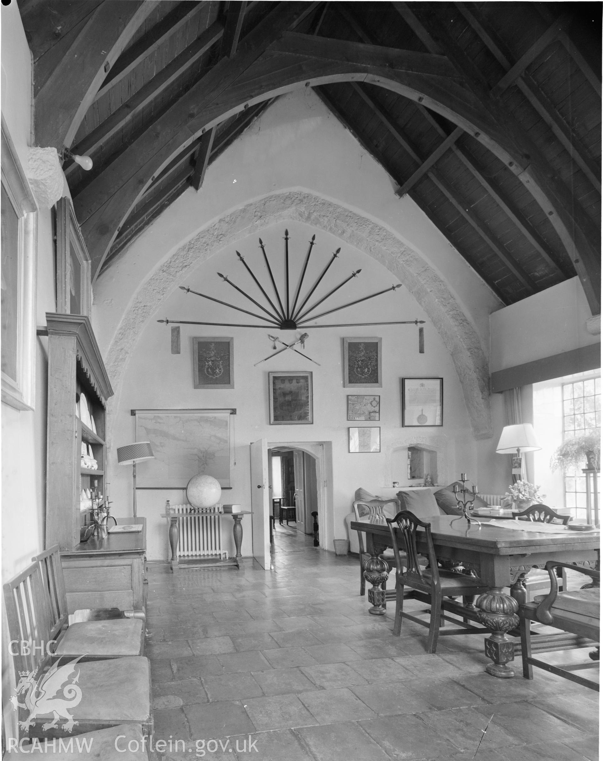 Black and white acetate negative showing view of Monkton Hall, Pembs.