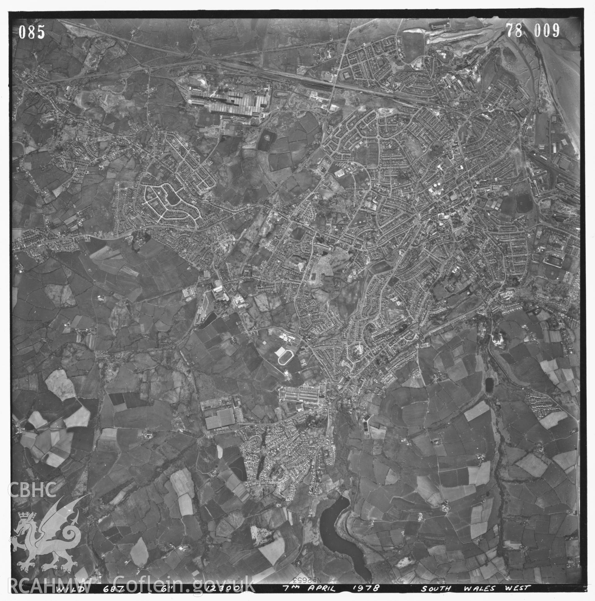 Digitized copy of an aerial photograph showing Llanelli area, taken by Ordnance Survey, 1978.