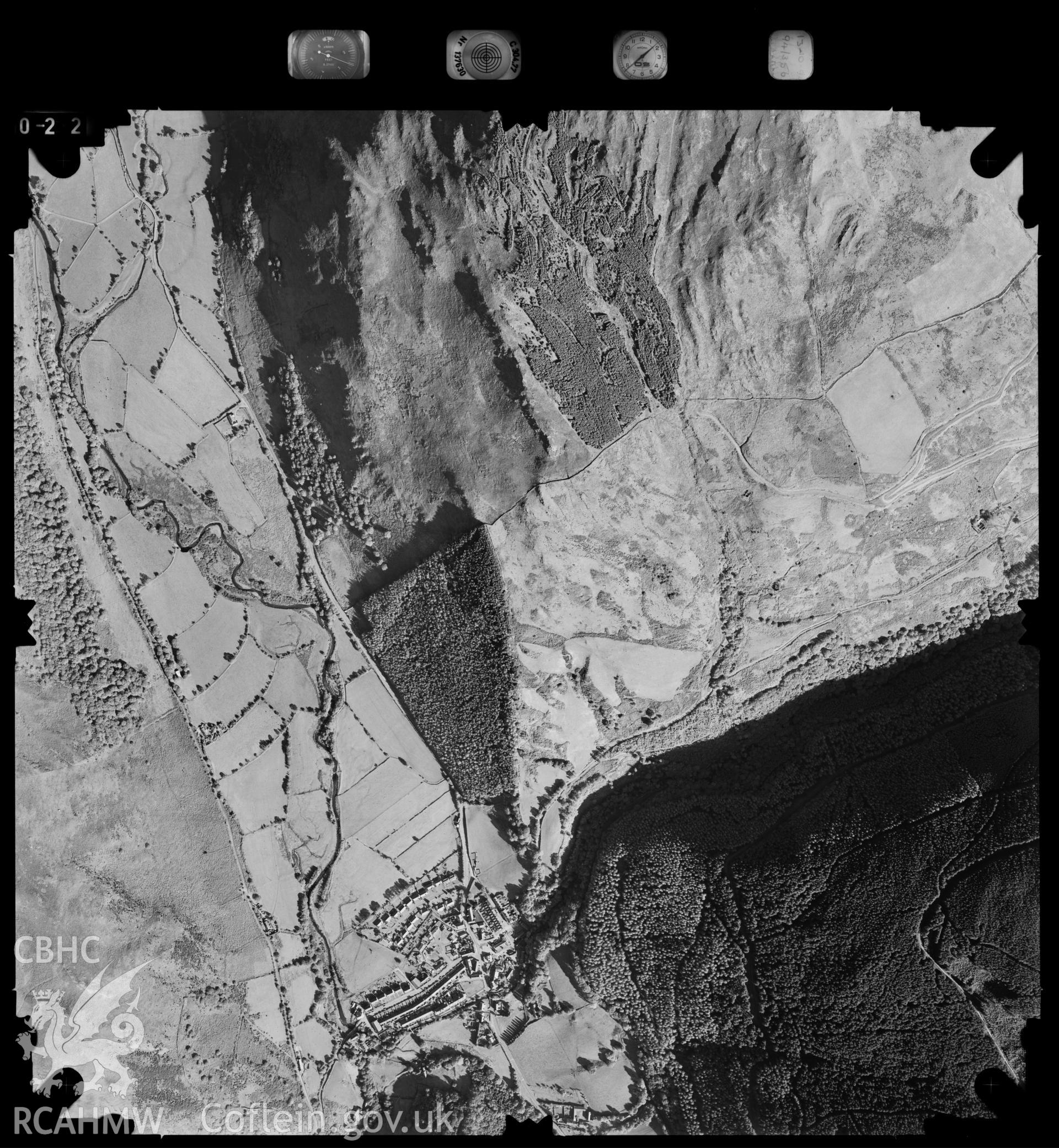 Digitized copy of an aerial photograph showing the Abergynolwyn area SH67620701., taken by Ordnance Survey, 1994.