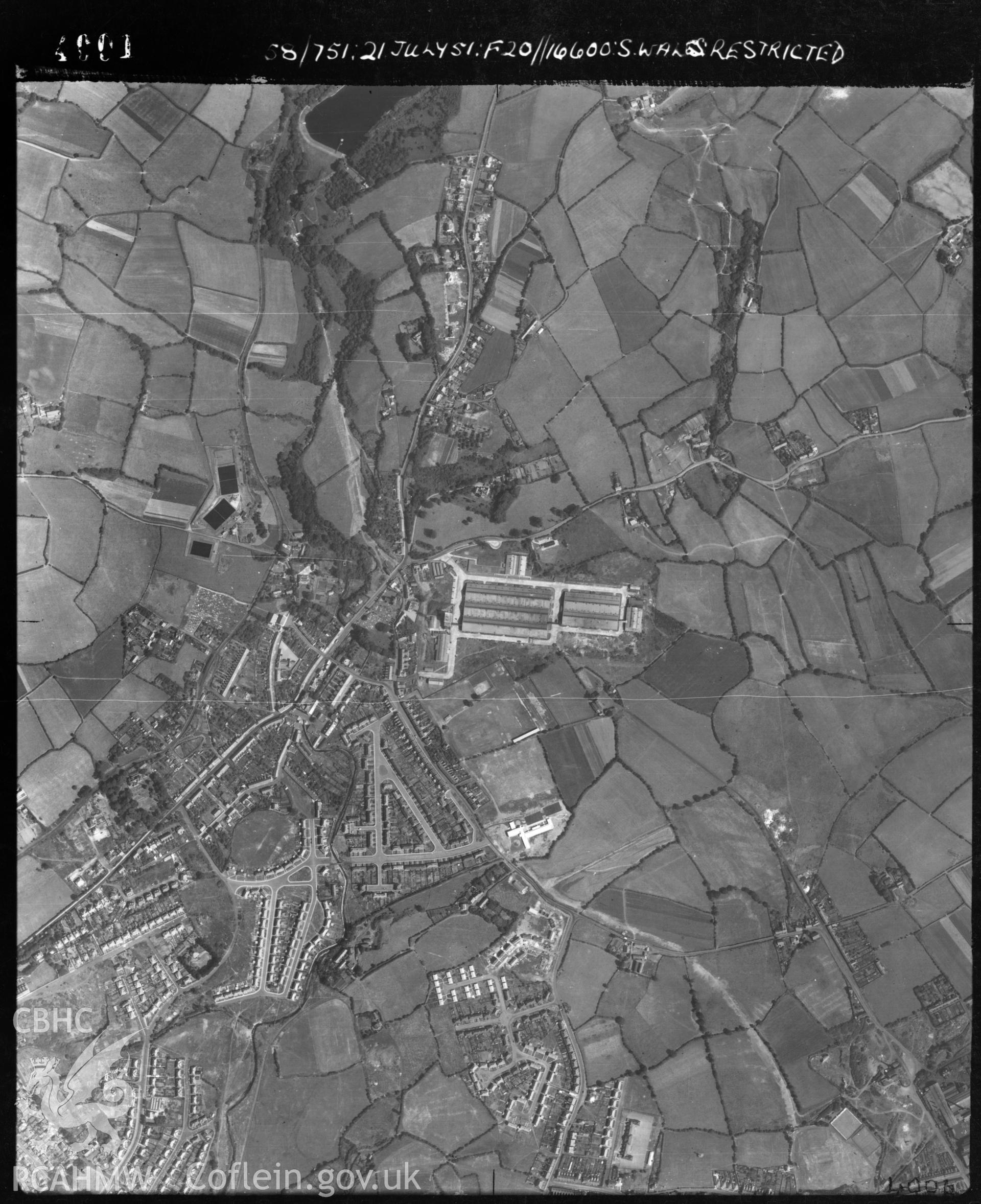 Black and white vertical aerial photograph taken by the RAF on 21/07/1951 centred on the Felinfoel area of Llanelli.
