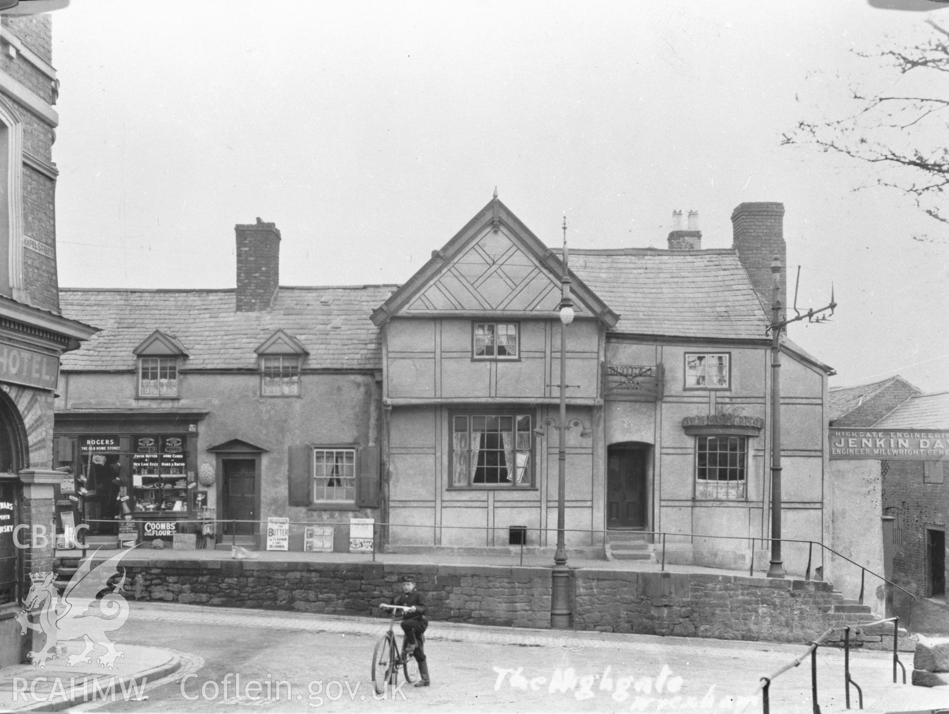 Black and white acetate negative showing exterior view of Highgate Inn, Wrexham.