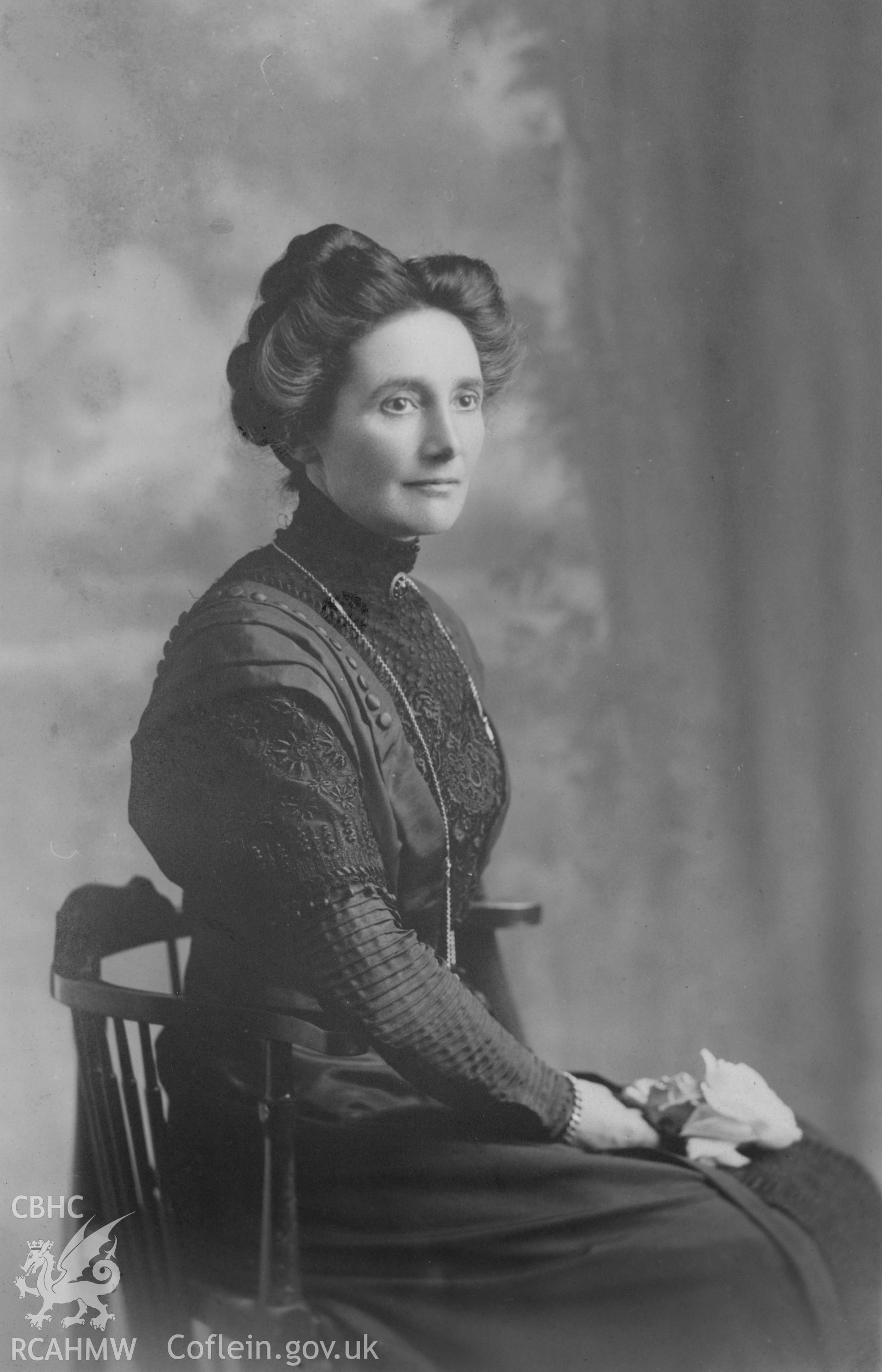 'M' portrait.  Digitised from a photograph album showing views of Aberystwyth and District, produced by David John Saer, school teacher of Aberystwyth. Loaned for copying by Dr Alan Chamberlain.