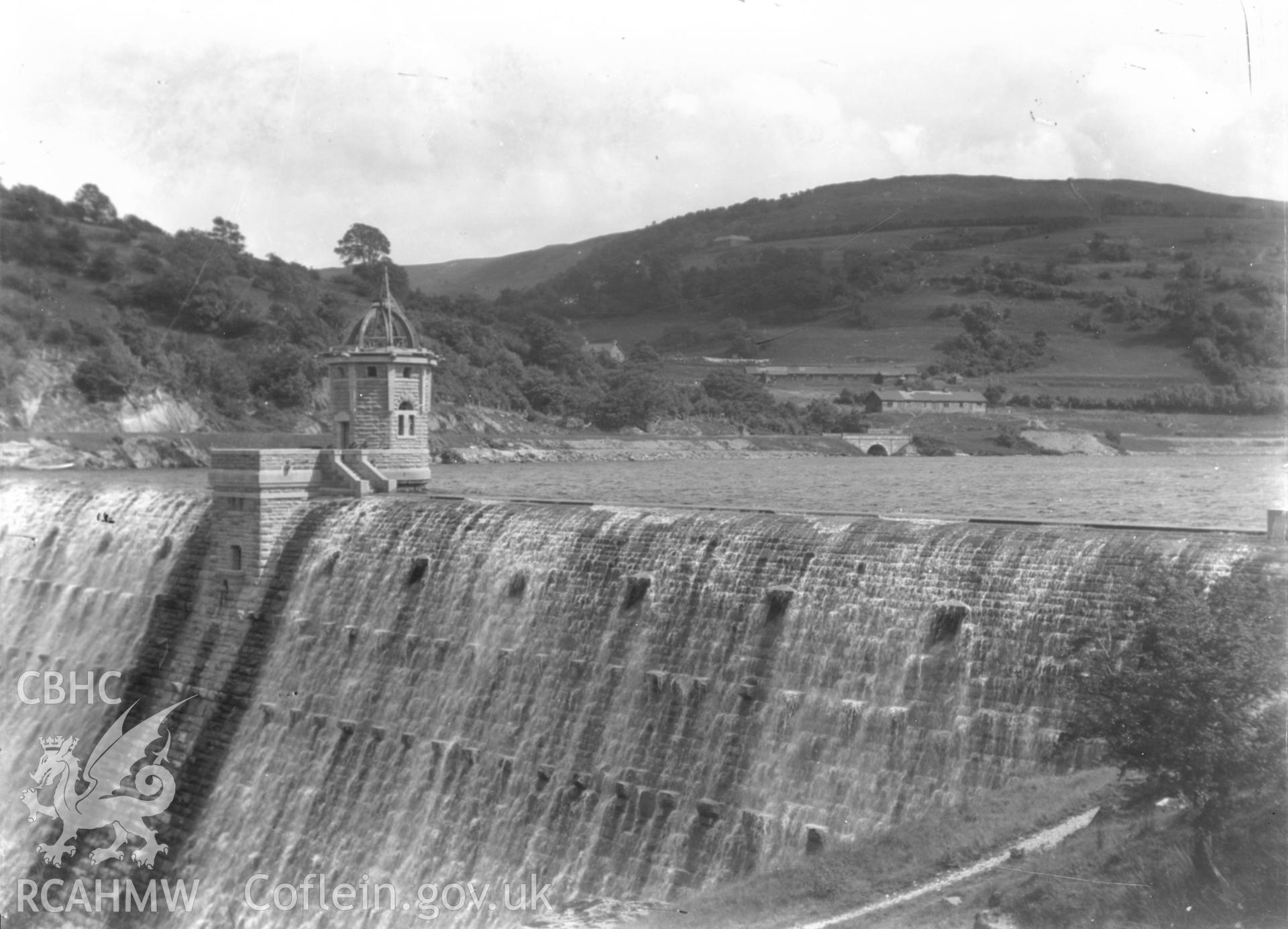 Black and white acetate negative showing a view of Elan Valley Reservoir.