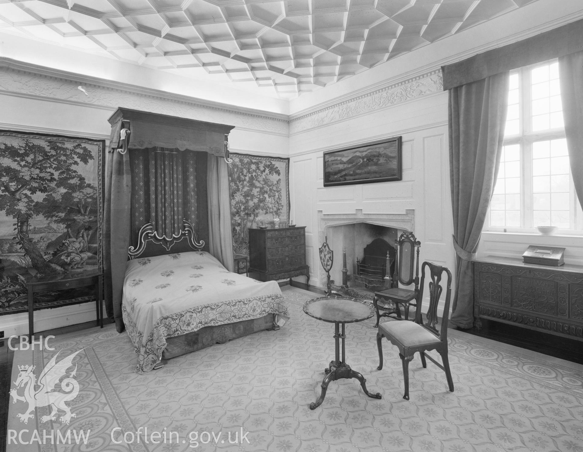 Black and white acetate negative showing interior view of St Fagan's Castle.