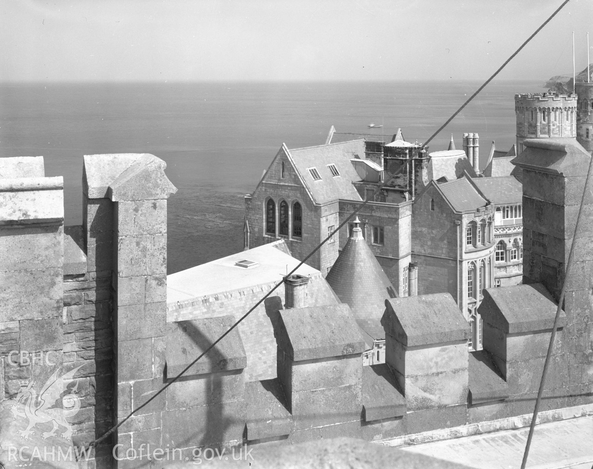 Black and white acetate negative showing a view of Old College, Aberystwyth.