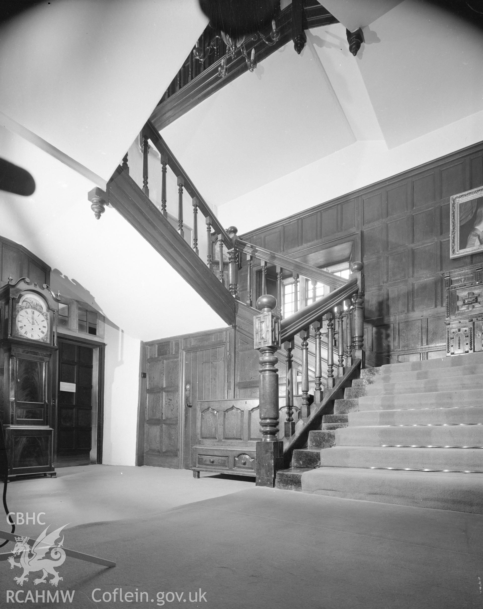 Black and white acetate negative showing interior view of St Fagan's Castle.
