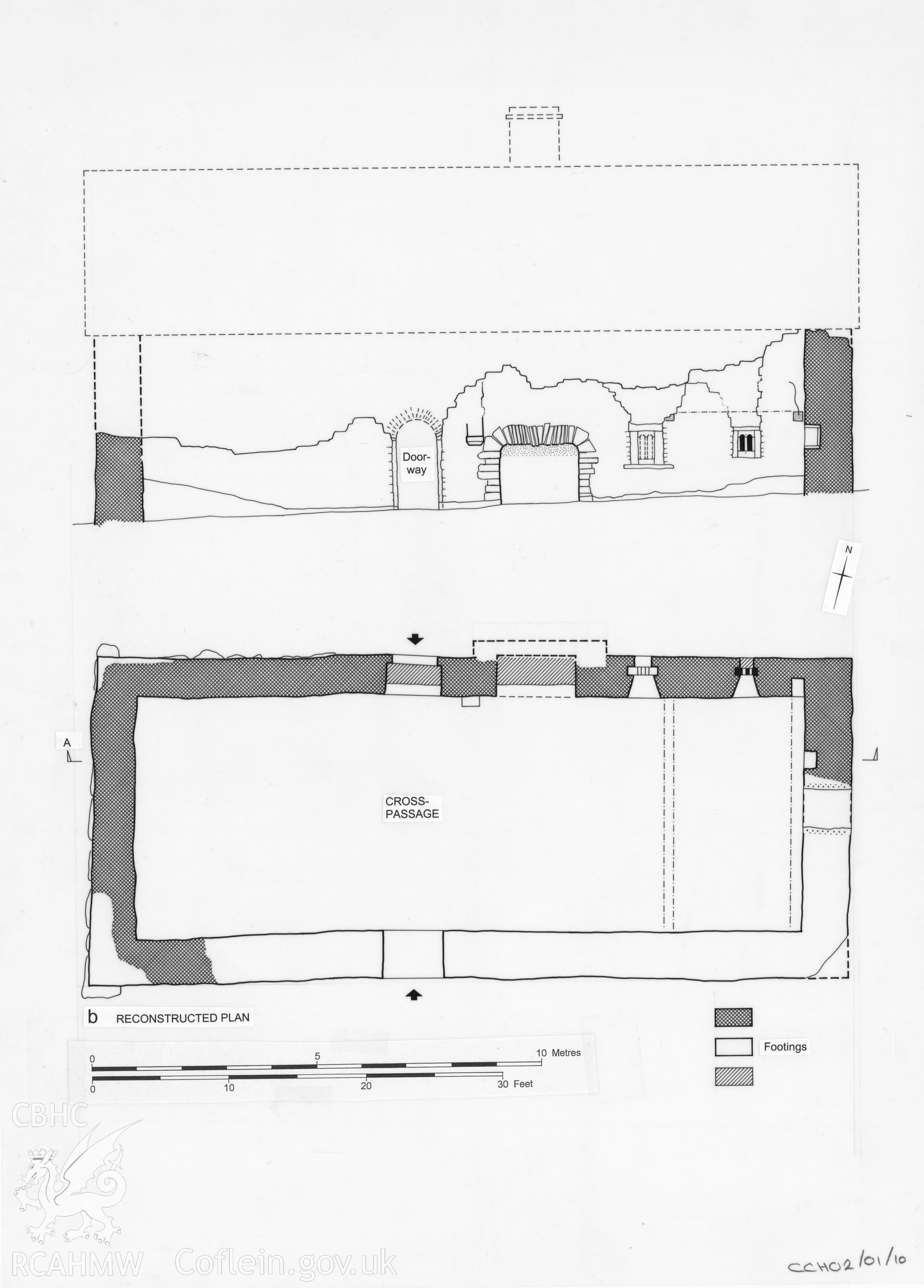 Provisional measured plan of Neuadd, produced by RCAHMW, c.2016.
