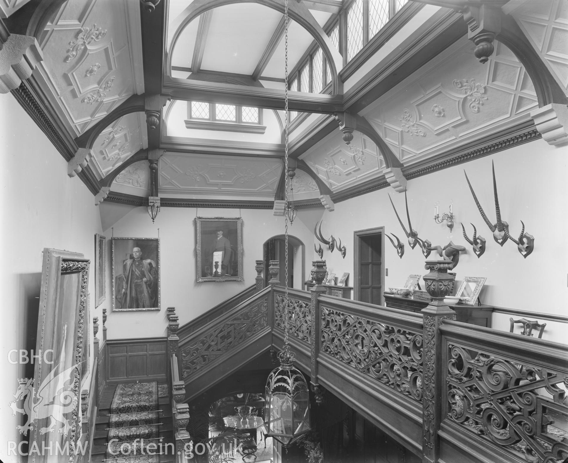 Outsize glass plate negative showing interior view of Coomb House.