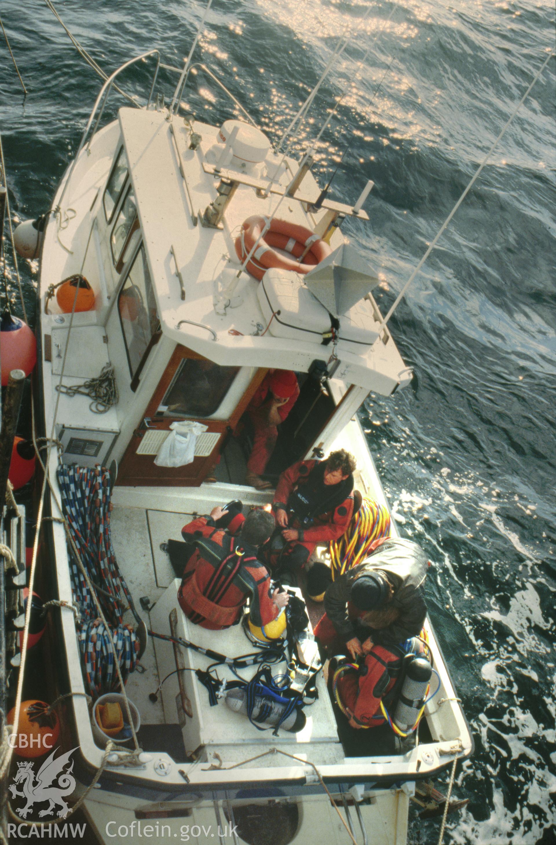 Colour slide. University of St Andrews (ADU) diving vessel XANADU alongside TERSCHELLING.