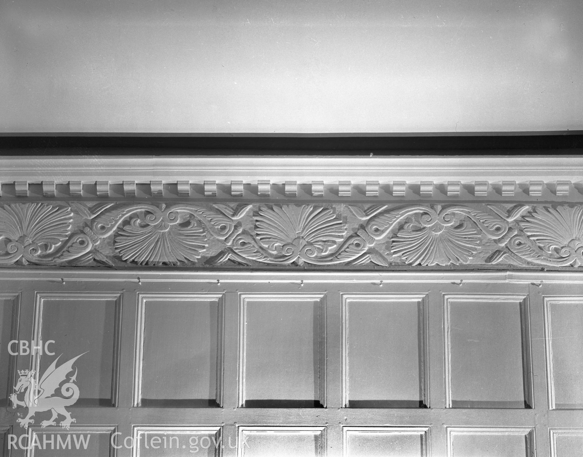 Black and white acetate negative showing interior view of St Fagan's Castle.