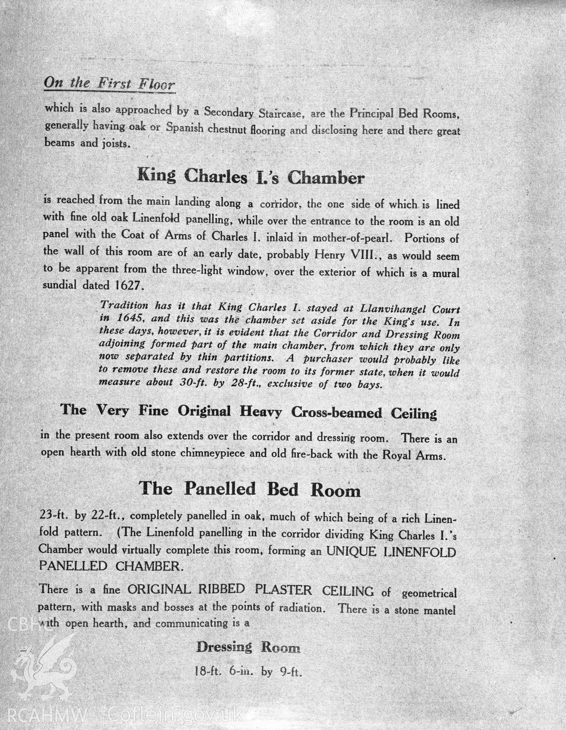 Black and white acetate negative showing a page from undated estate sales particulars.