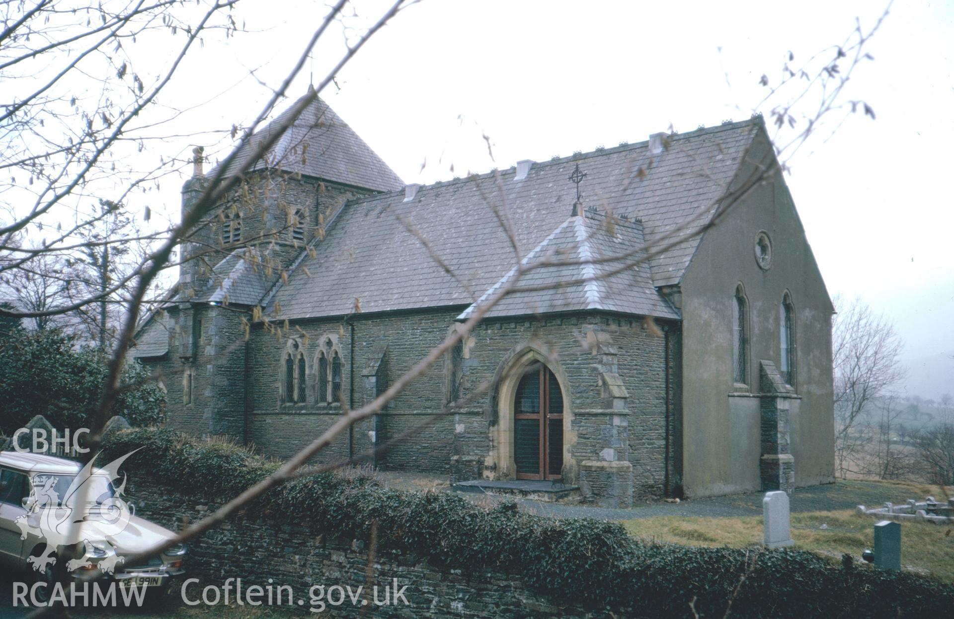 Colour slide showing exterior view of St Peter's Church, Elerch.