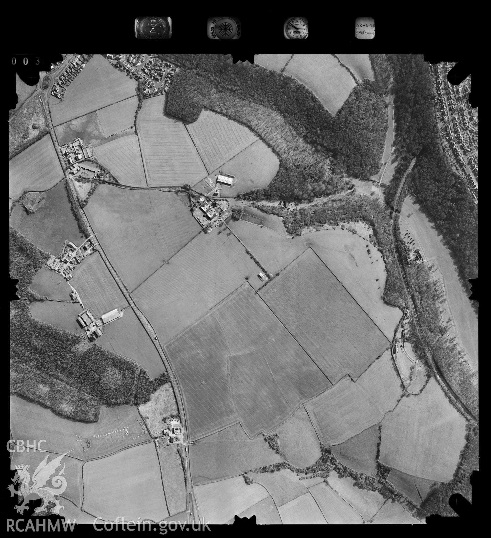 Digitized copy of an aerial photograph showing the St Athan area, taken by Ordnance Survey, 1995.