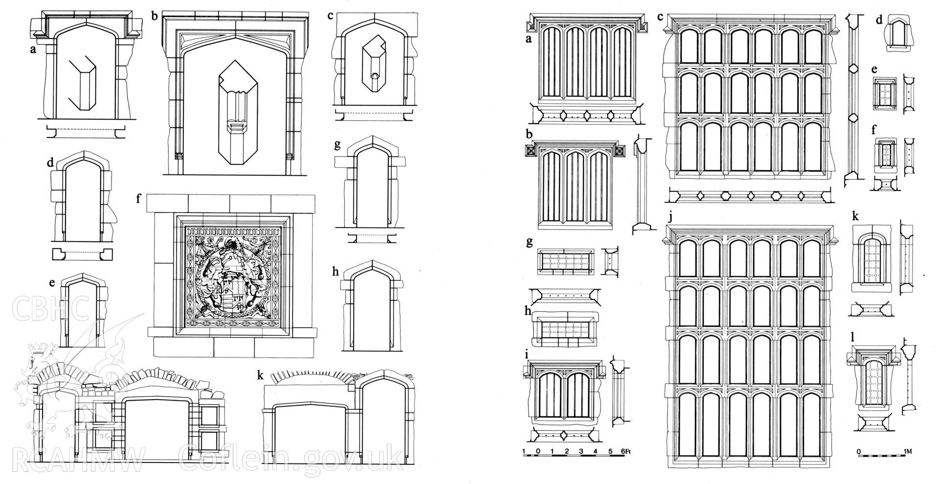 Digital copy of detail drawings of Oxwich Castle, Glamorgan, published in Glamorgan IV, fig 13 & 14.