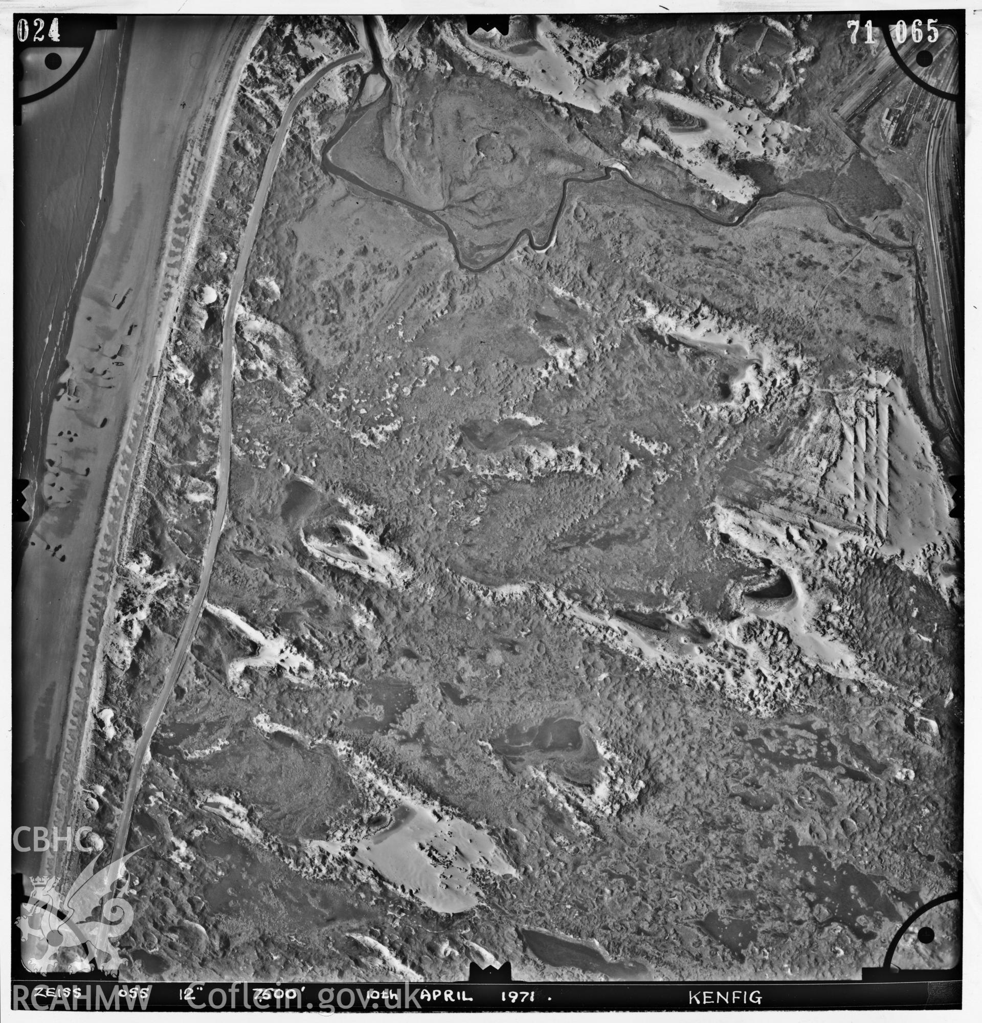 Digitized copy of an aerial photograph showing Kenfig area, taken by Ordnance Survey, 1971.