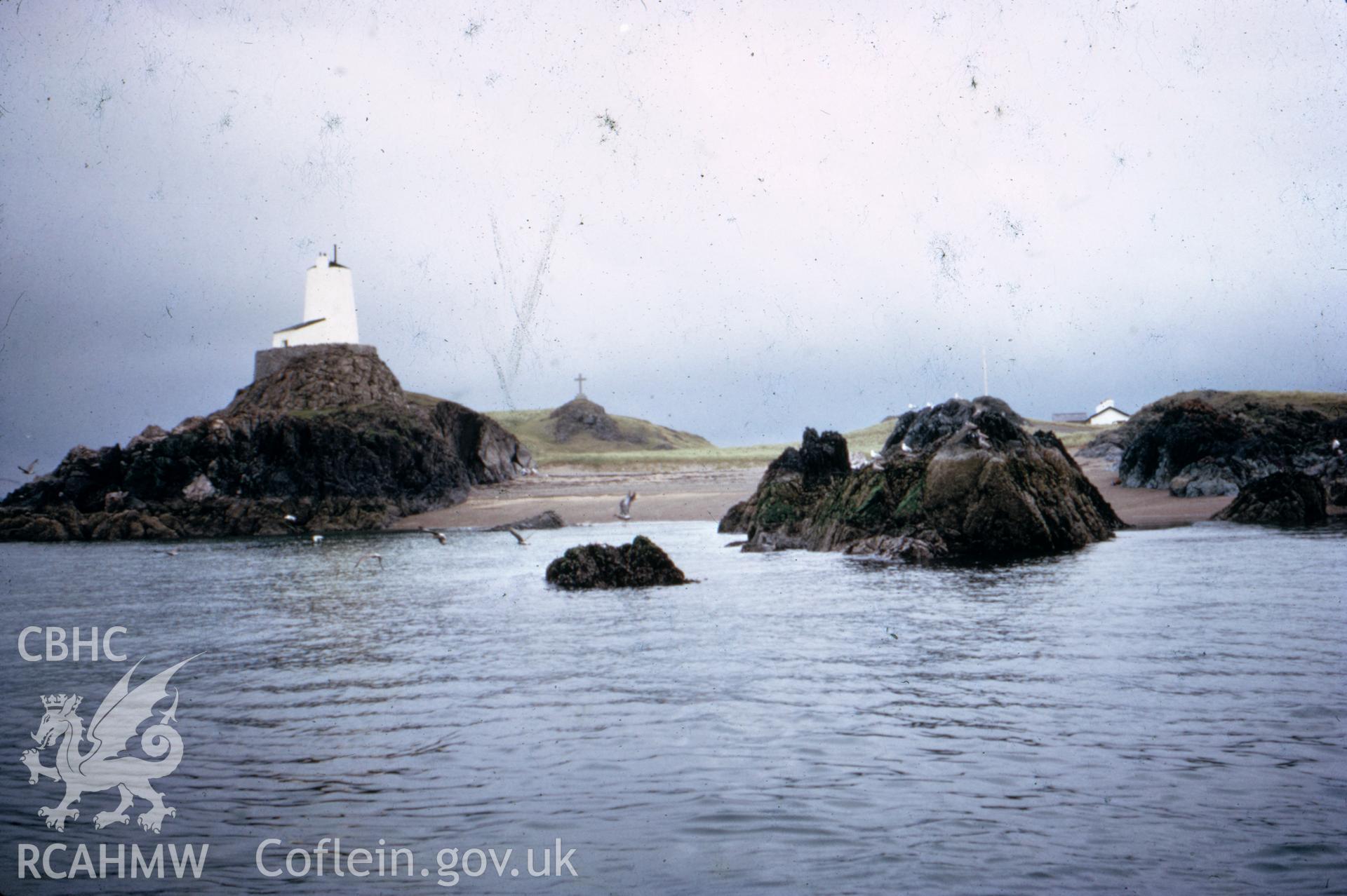 Colour slide showing general view of Llanddwyn Island Lighthouse.