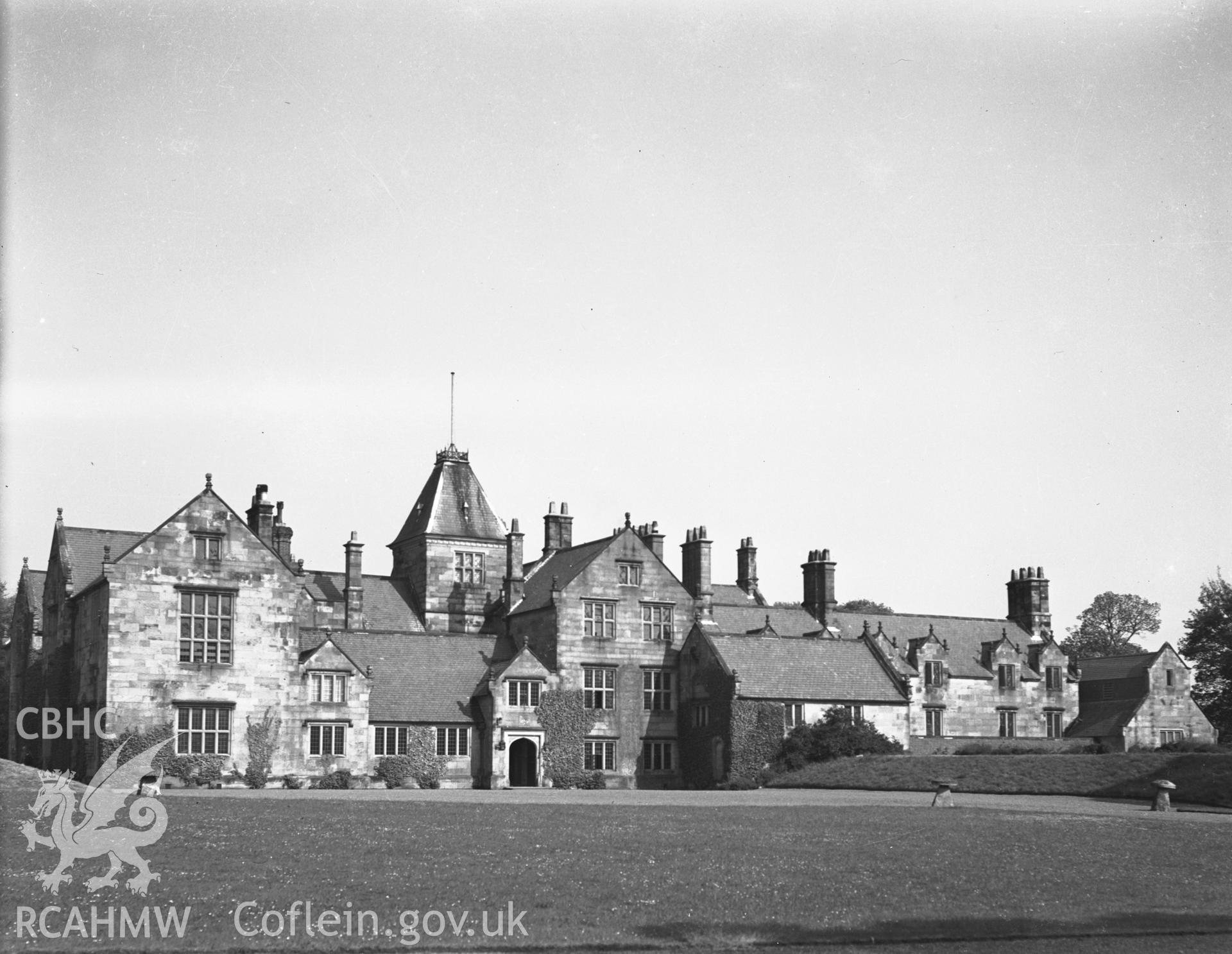 Mostyn Hall, exterior view of the main south front elevation, taken on 15th May 1942.