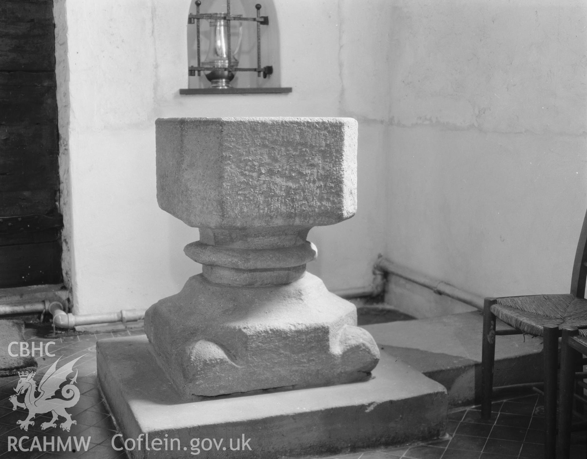 Interior view Towyn Church showing font taken 12.03.1941.