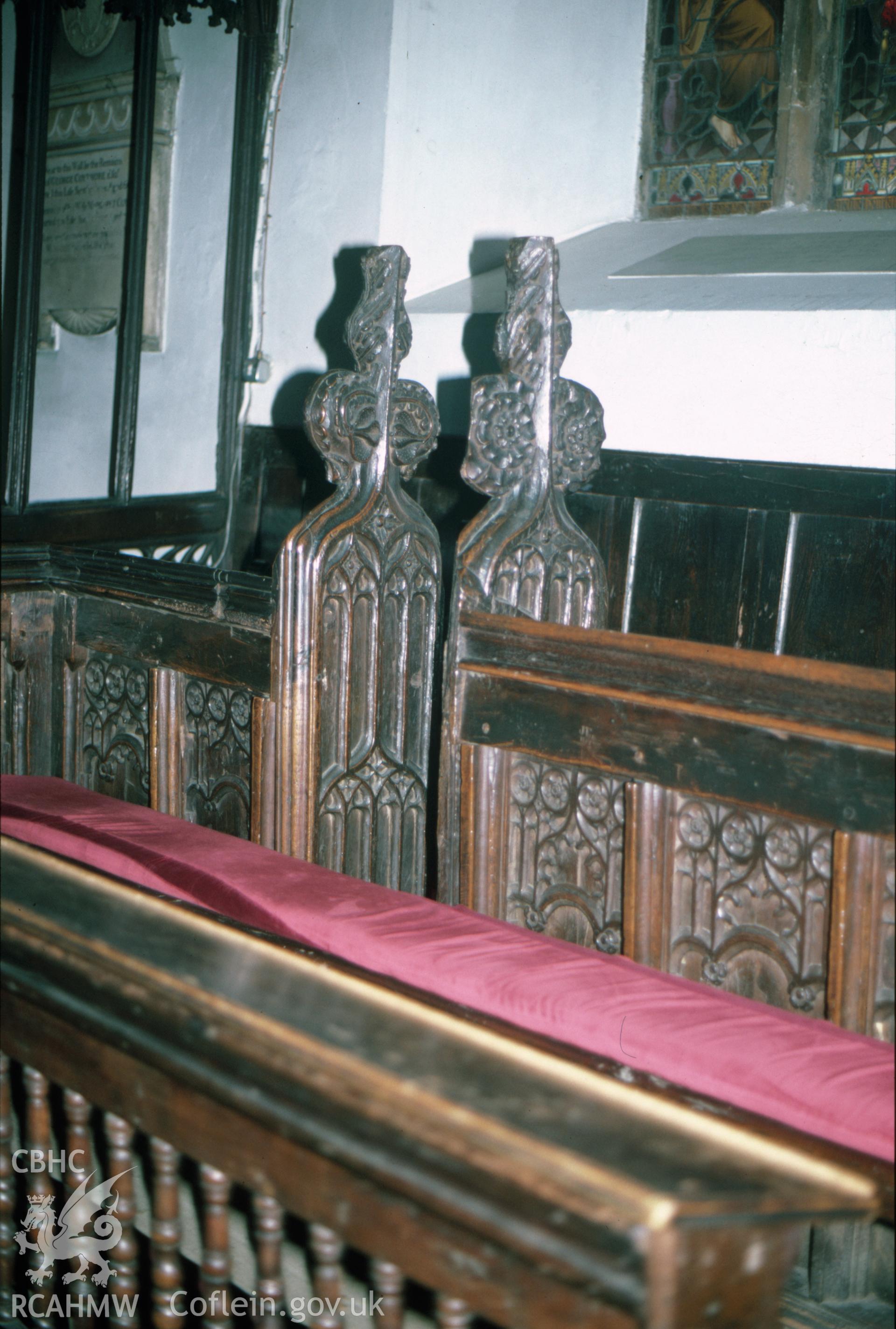 Colour slide showing pews in Conwy Church.