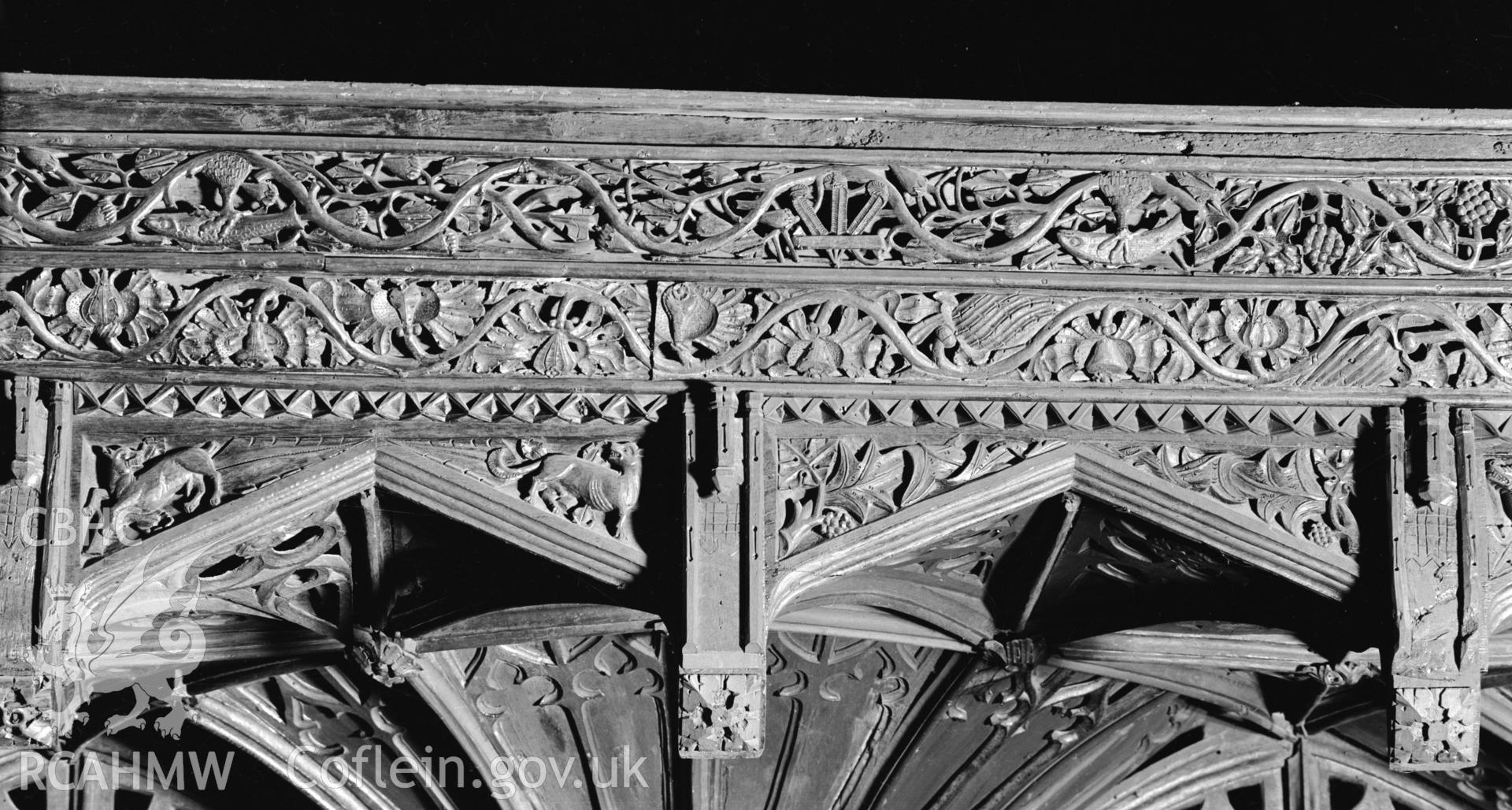 Interior view of St Marys Church Conwy showing screen detail, taken in 10.09.1951.
