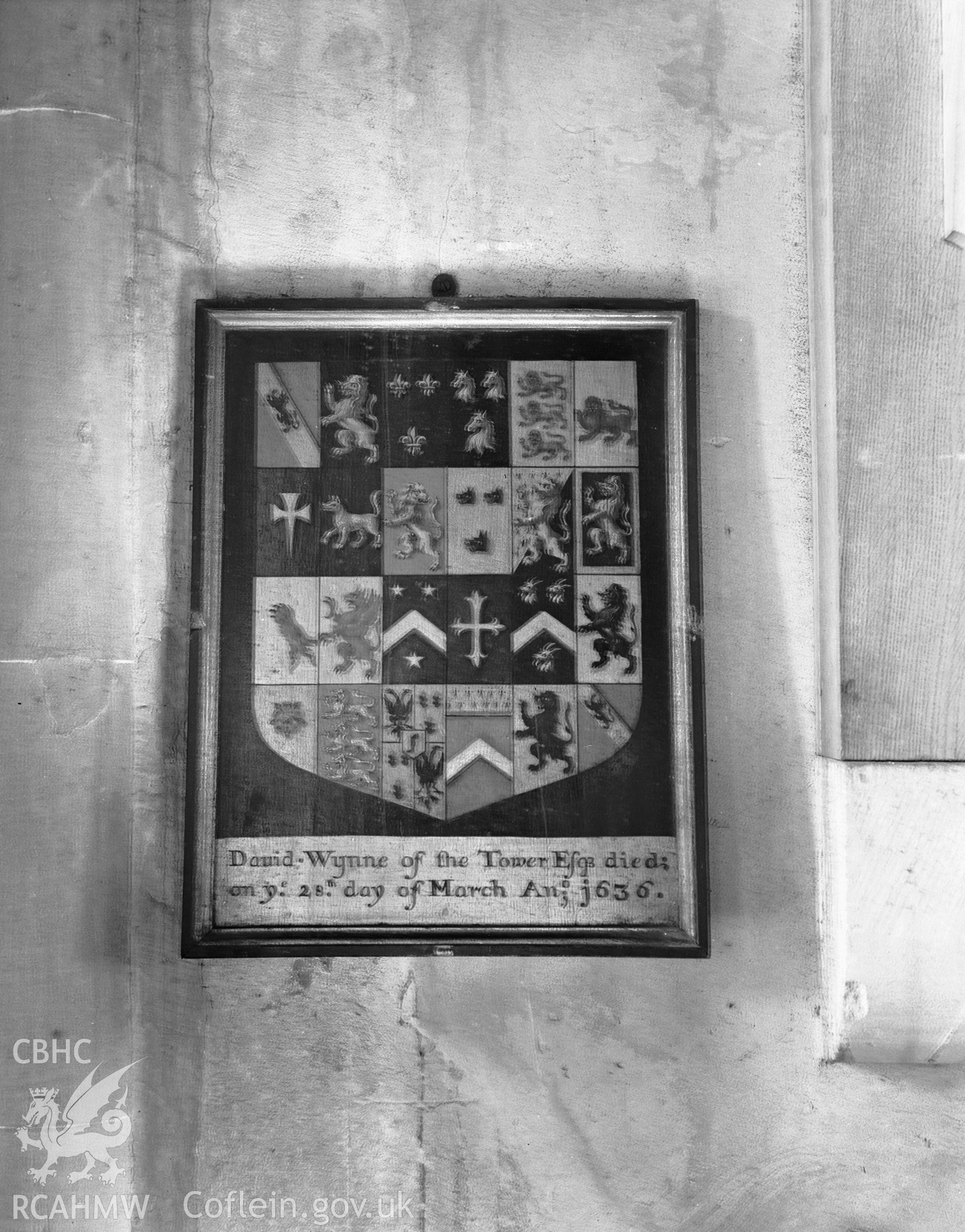 Interior view showing heraldic shield