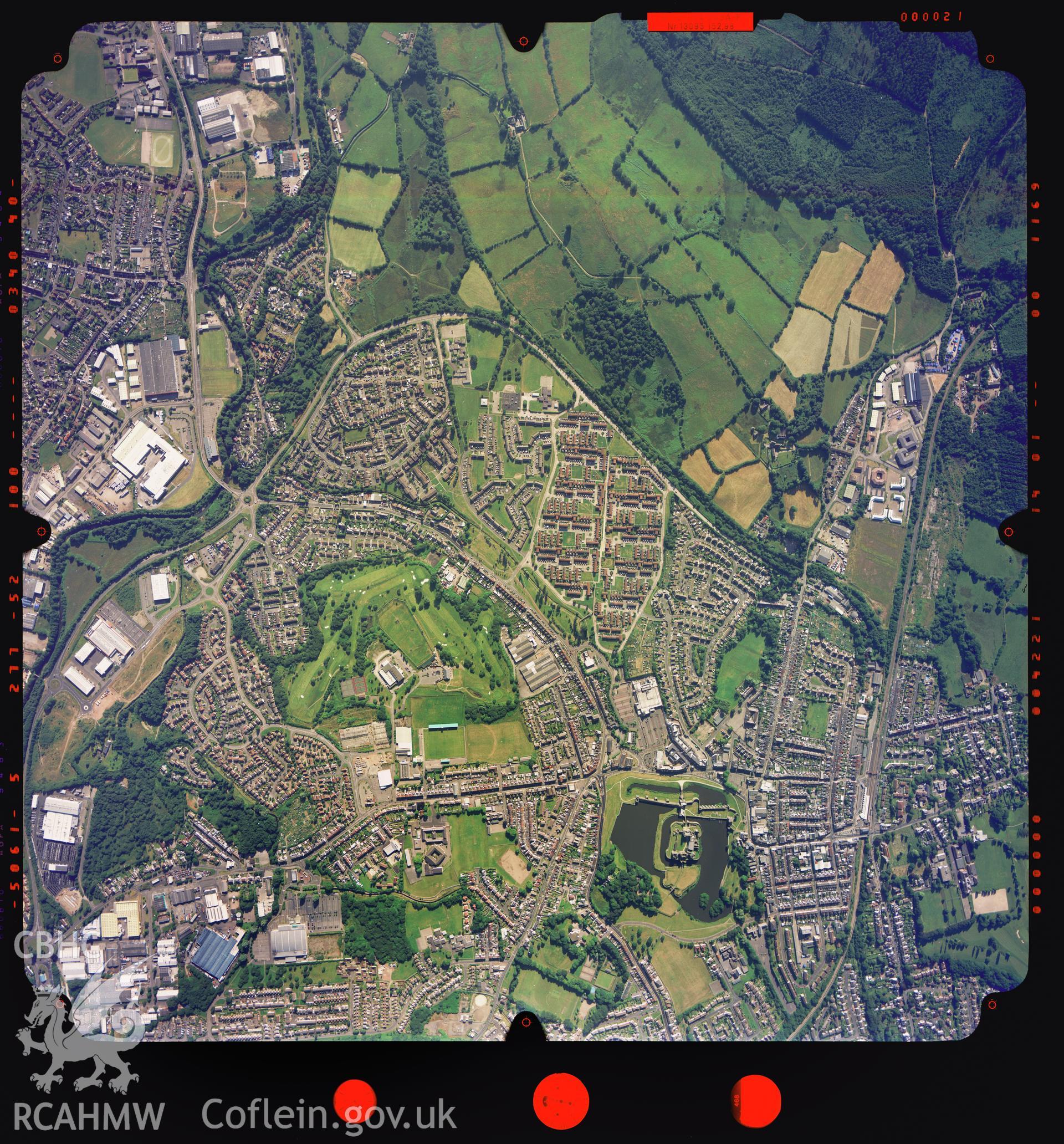 Digitized copy of a colour aerial photograph showing the area around Van, Caerphilly, taken by Ordnance Survey, 2003.
