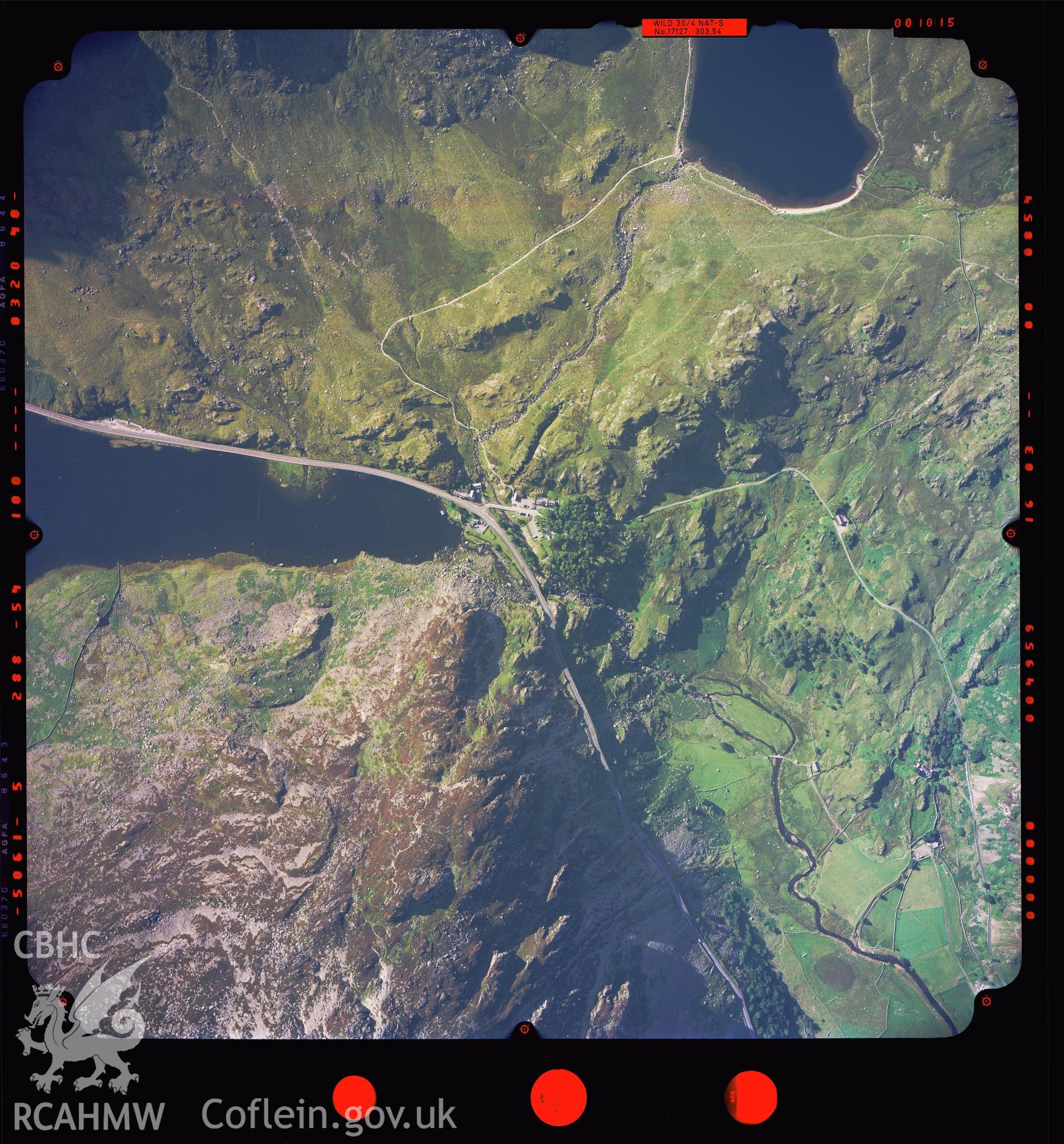 Digitized copy of a colour aerial photograph showing Cwm Idwal, taken by Ordnance Survey, 2002.