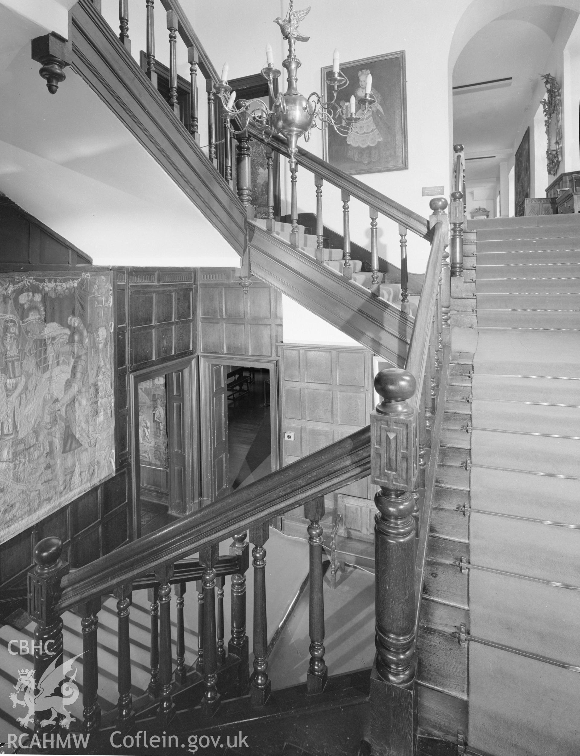 Black and white acetate negative showing interior view of St Fagan's Castle.