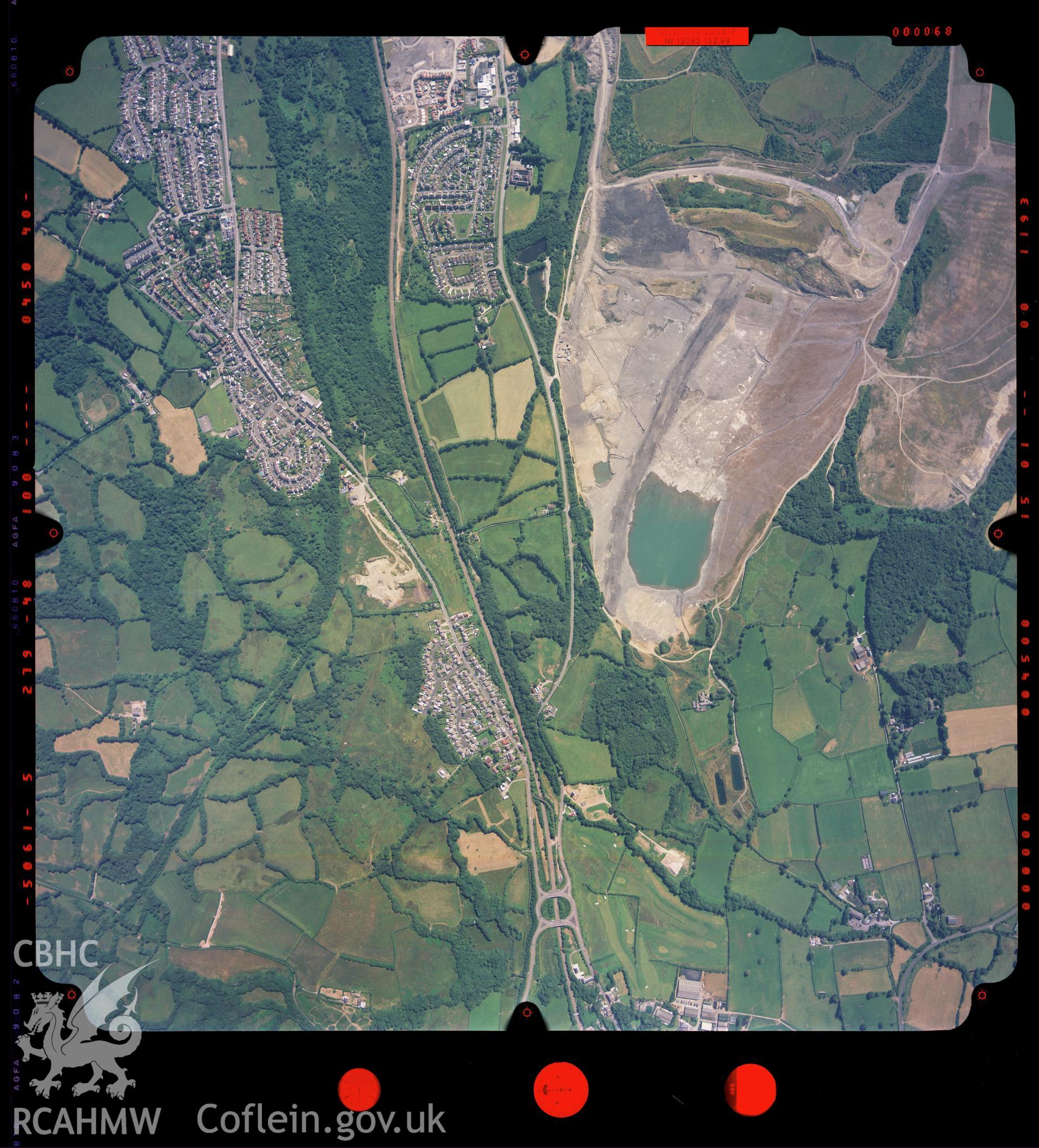 Digitized copy of a colour aerial photograph showing the area around Brynna, taken by Ordnance Survey, 2003.