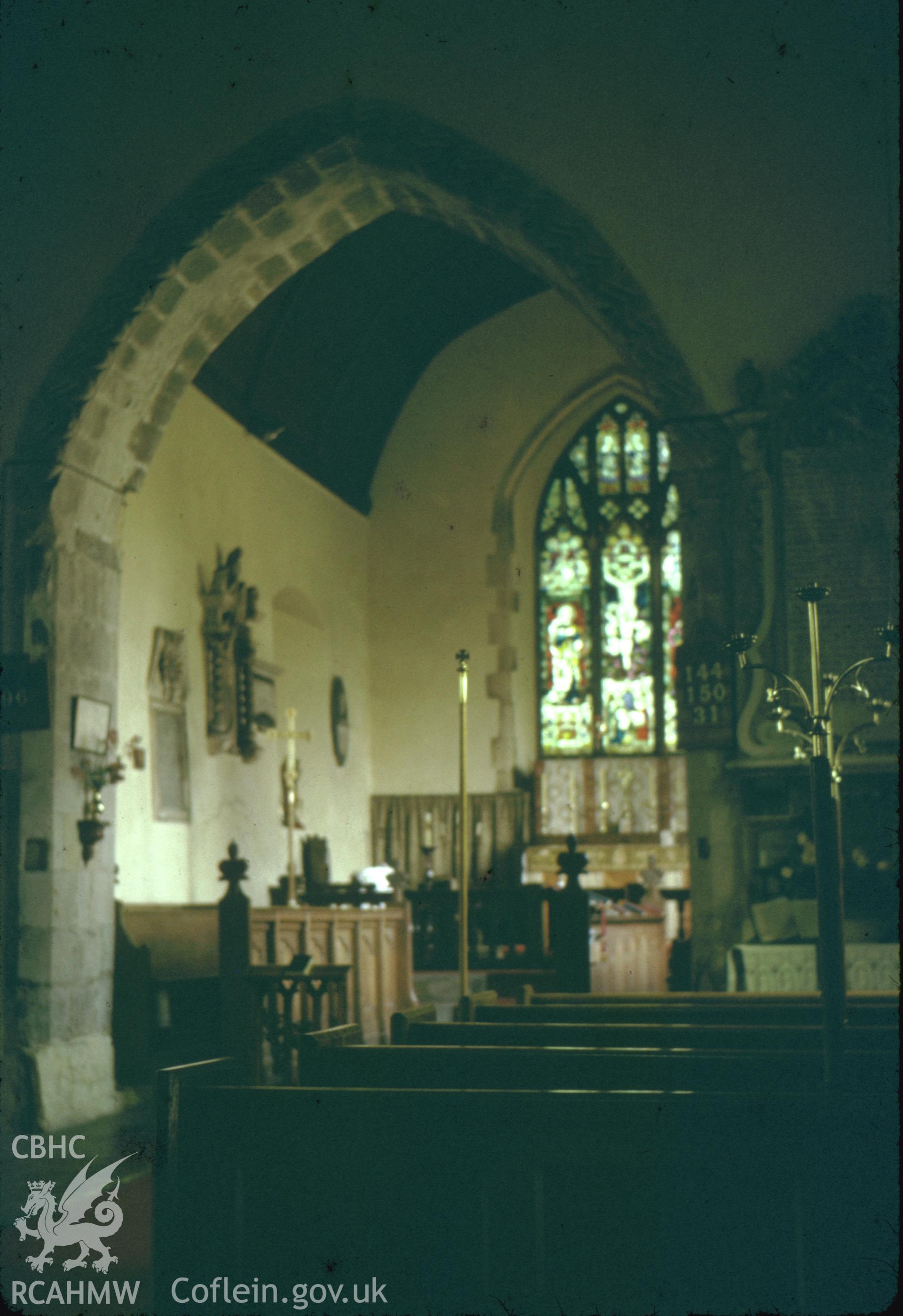 Colour slide showing view of the chancel arch at St Mary's Church, Penmark.
