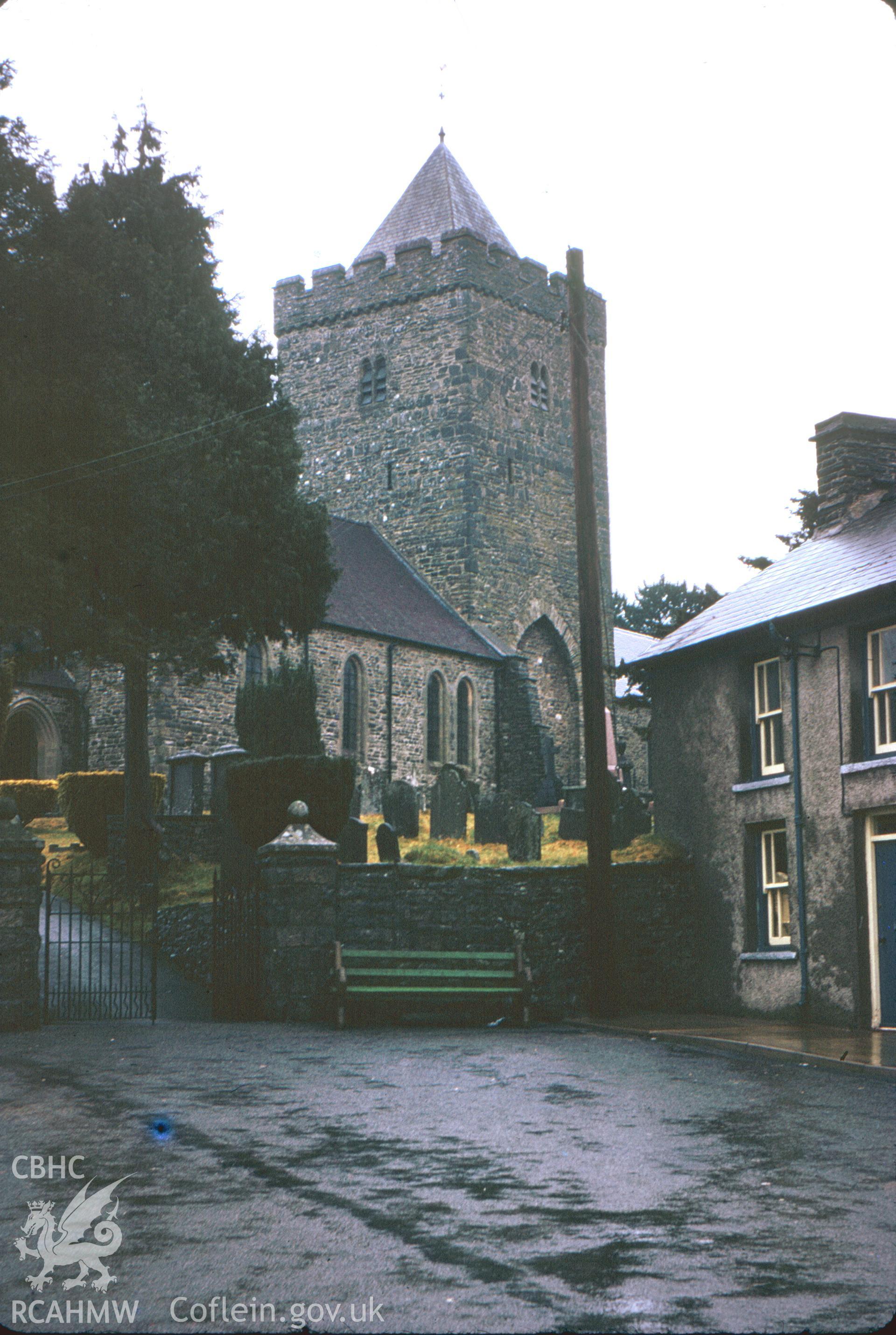 Colour slide showing exterior view of Llanddewi Brefi Church.