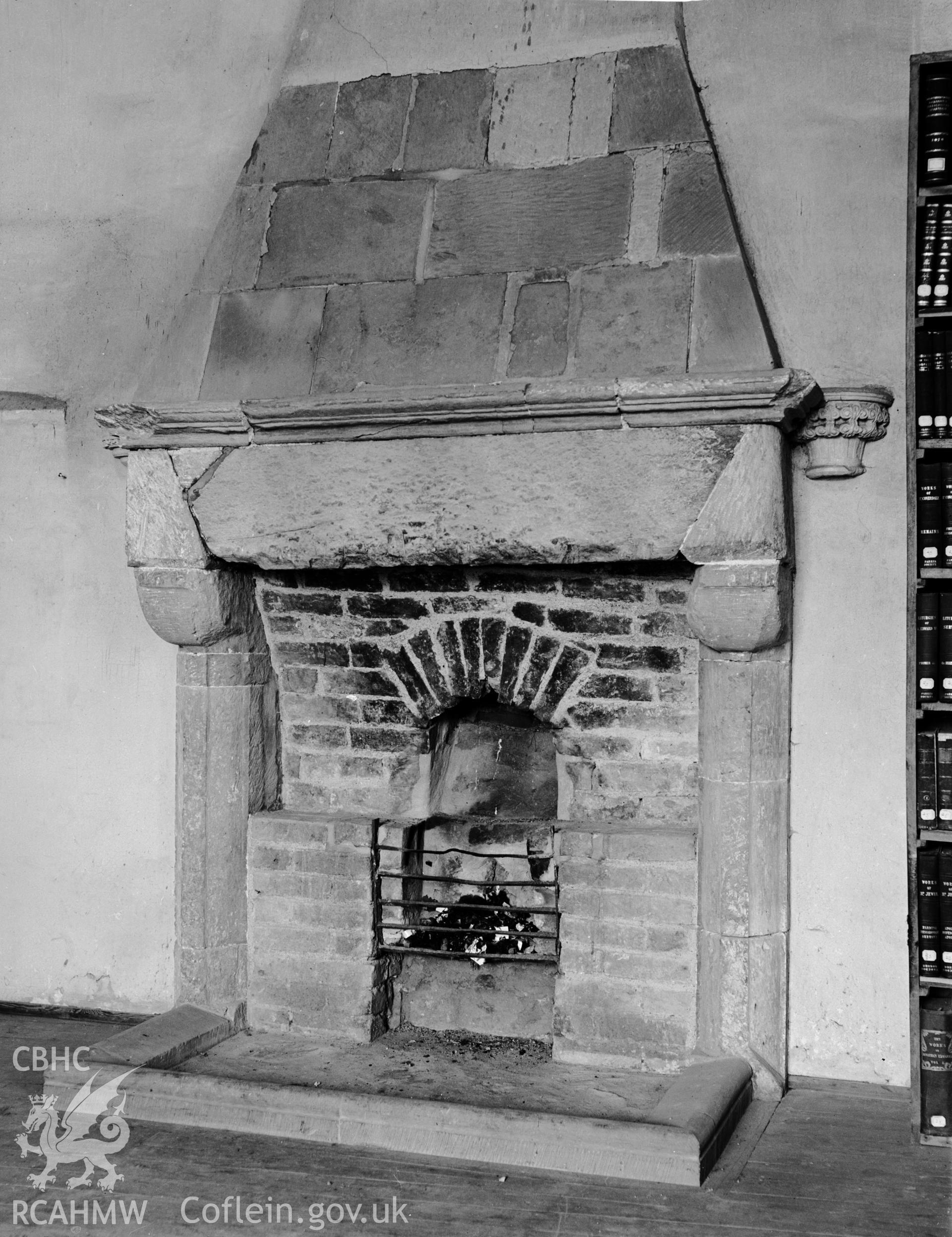 Interior view showing fireplace in the Chapter House (overSt Thomas's Chapel).
