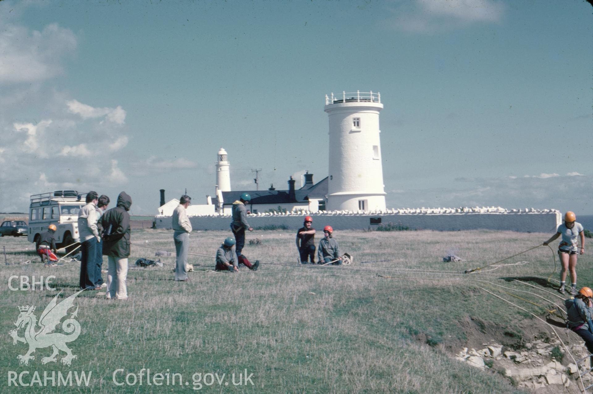 Colour slide showing general view of Nash Lighthouse, West Tower.