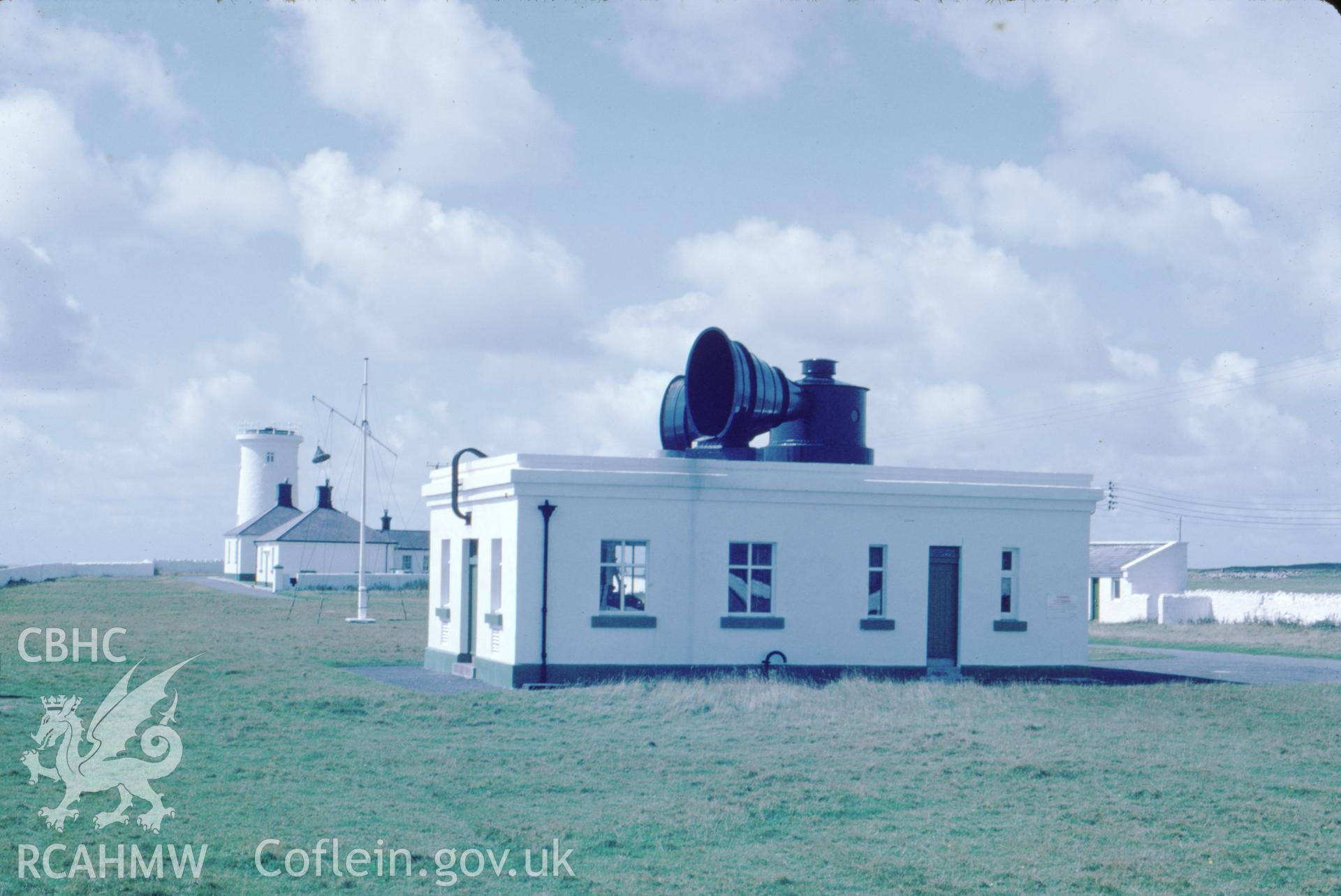Colour slide showing general view of Nash Lighthouse, West Tower.