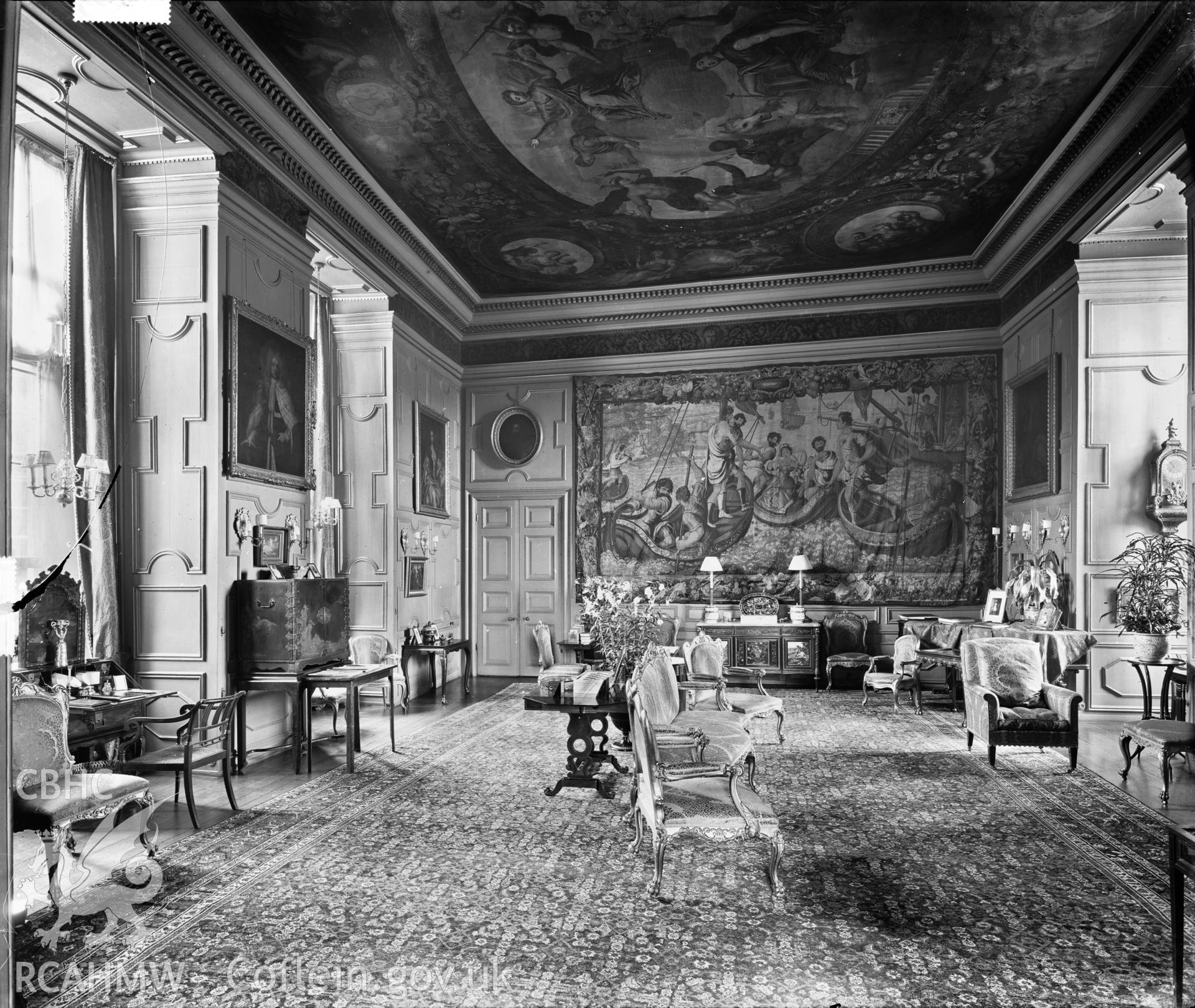 Interior view of Powys Castle showing drawing room.