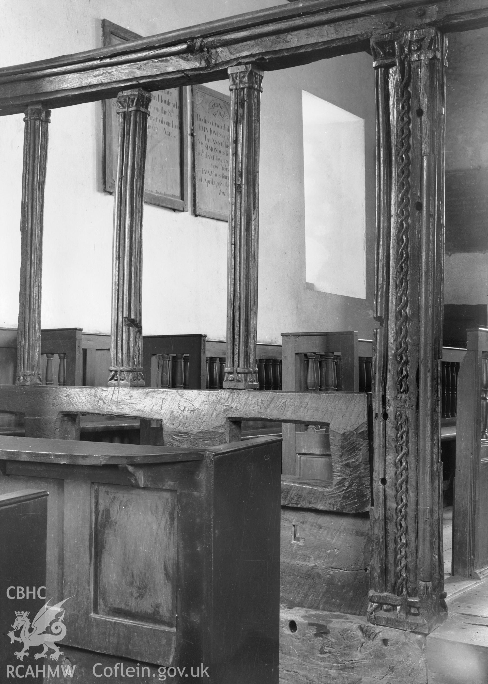 Interior view showing the screen at St Brothen's Church, Llanfrothen taken 07.06.1941.