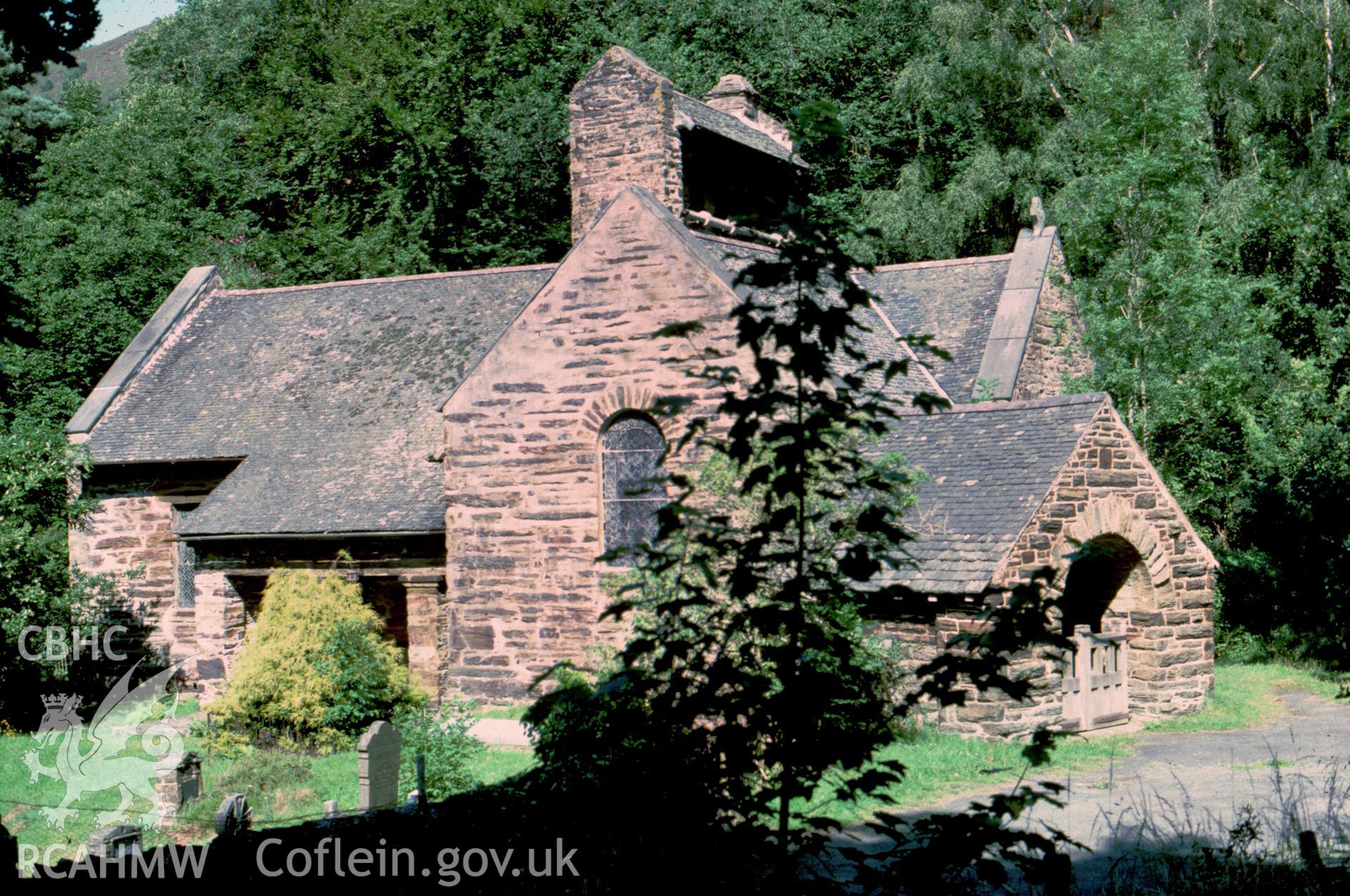 Colour slide showing Caerdeon Church from the south-east.