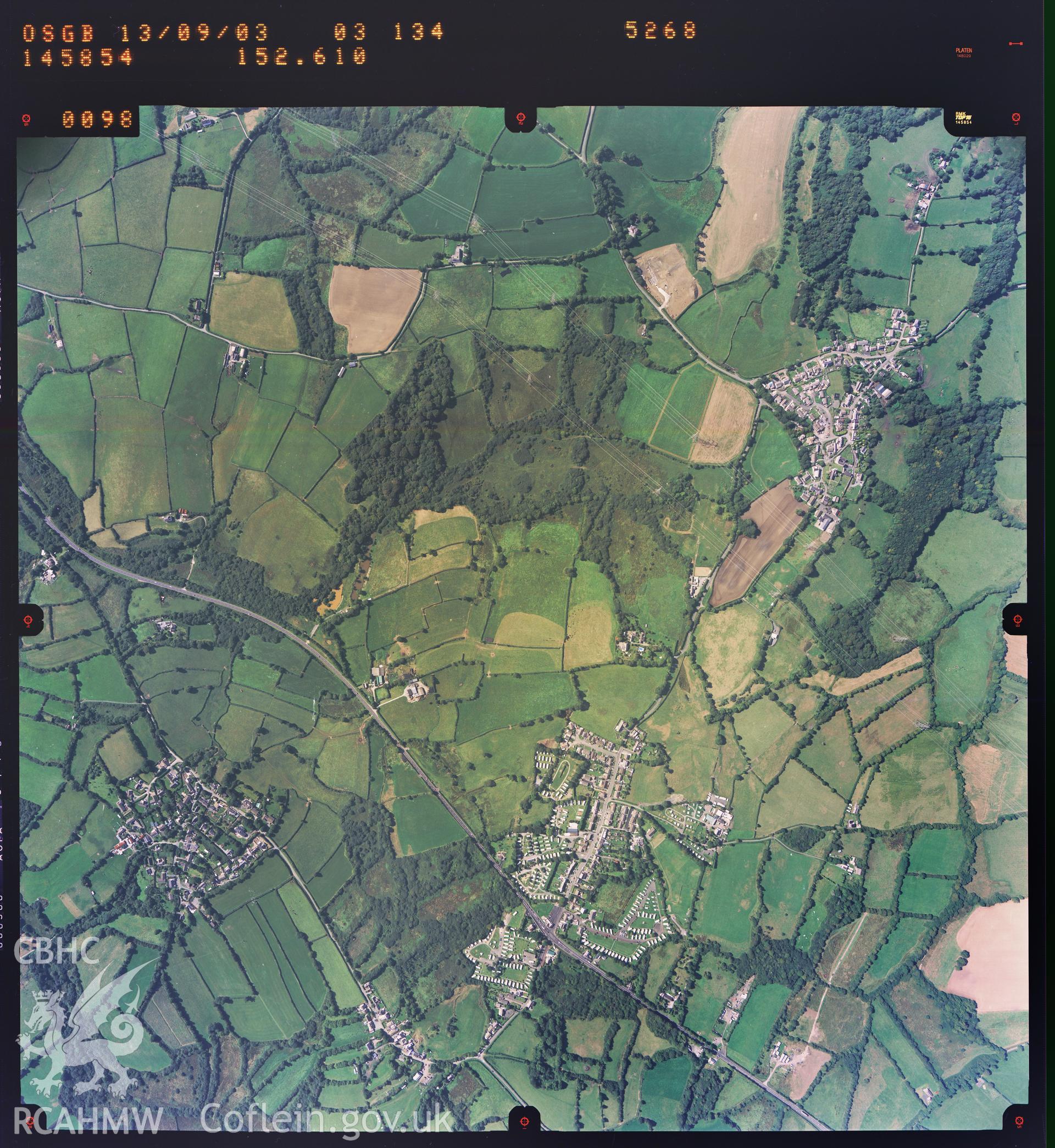 Digitized copy of a colour aerial photograph showing the Broadmoor area in Pembs, taken by Ordnance Survey, 2003.