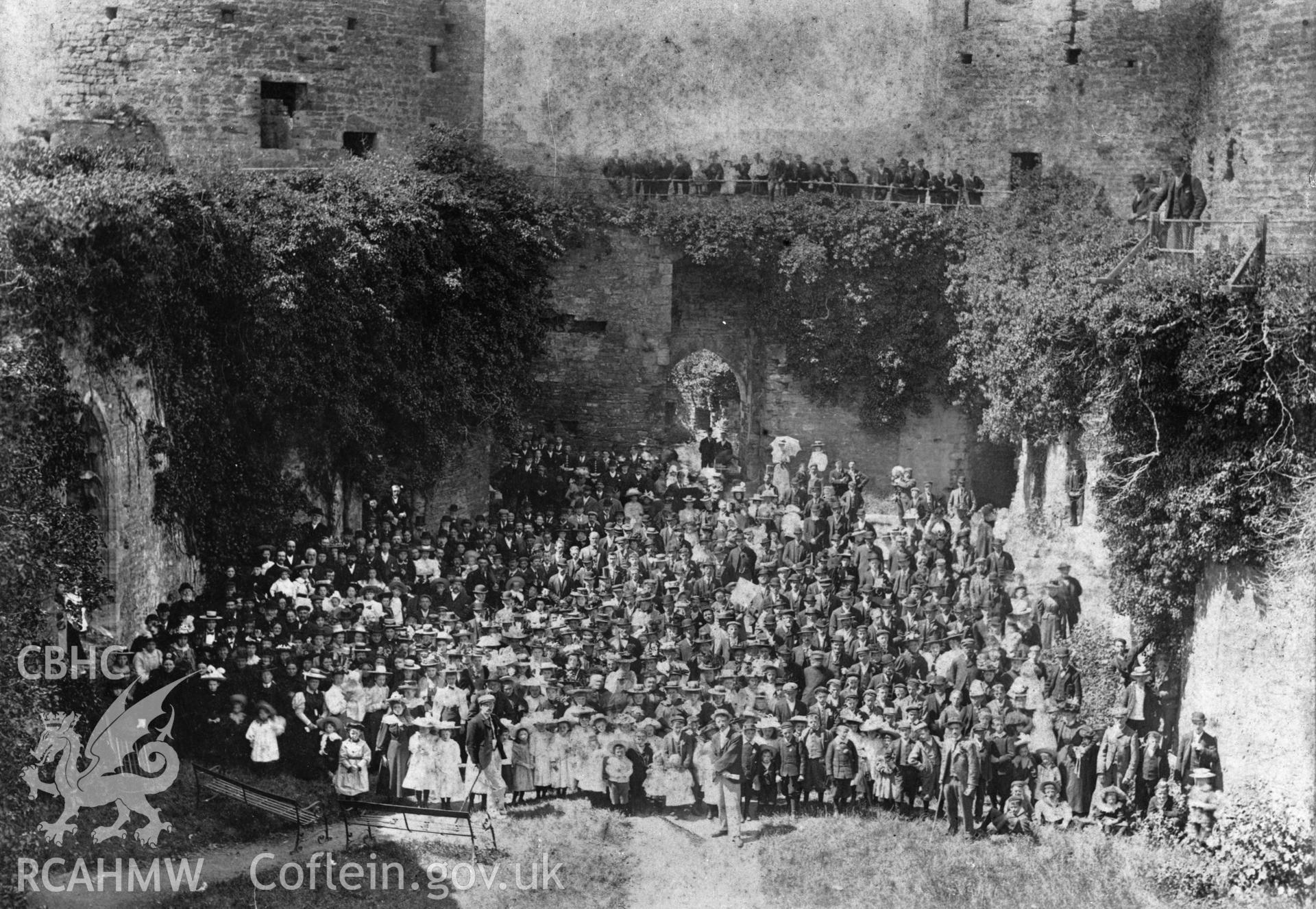 D.O.E photograph of Conwy Castle, showing crowds inside castle.