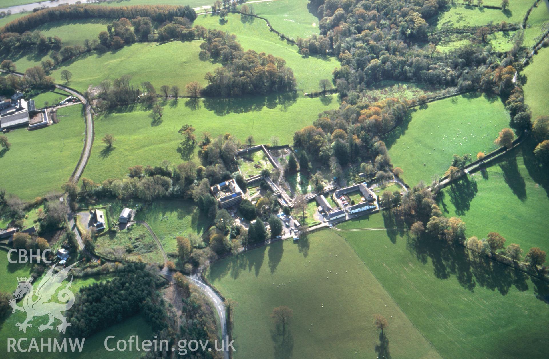 RCAHMW colour slide oblique aerial photograph of Aberglasney House, Llangathen, taken on 30/10/1998 by Toby Driver