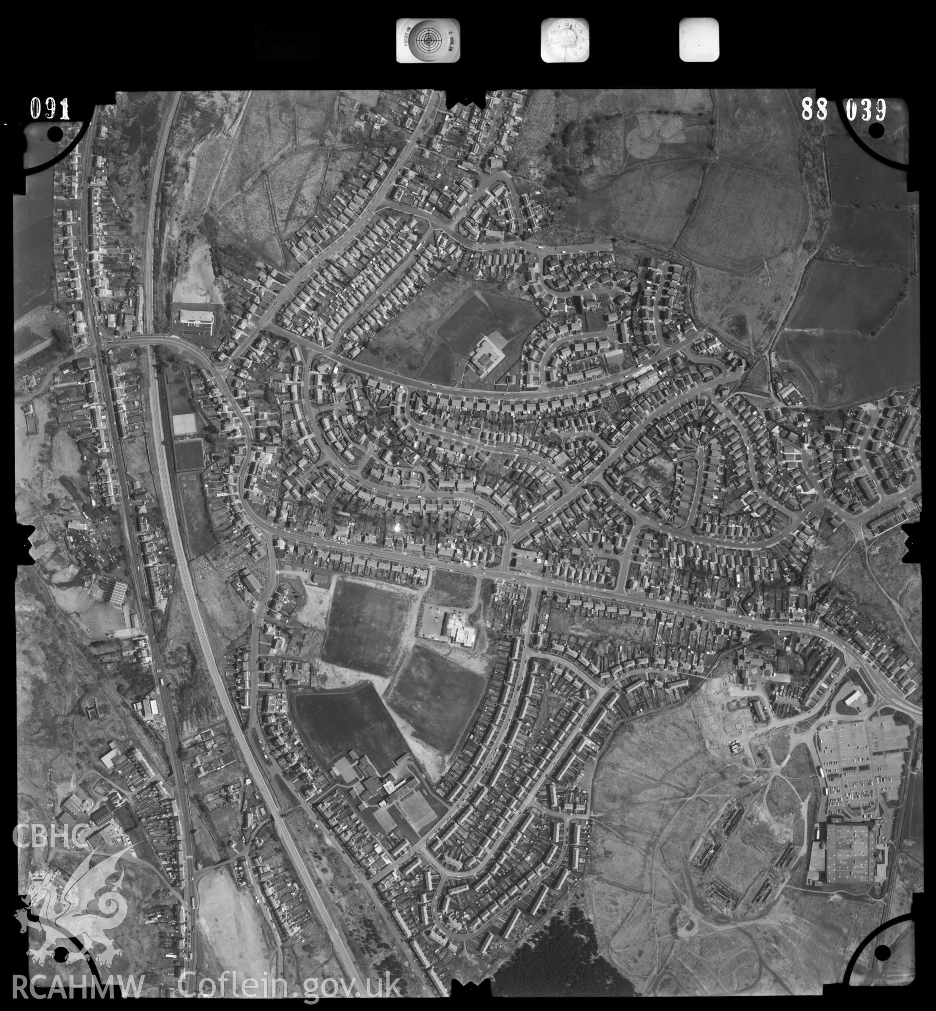 Digitized copy of an aerial photograph showing theTrallwn area  of Swansea, taken by Ordnance Survey, 1988.